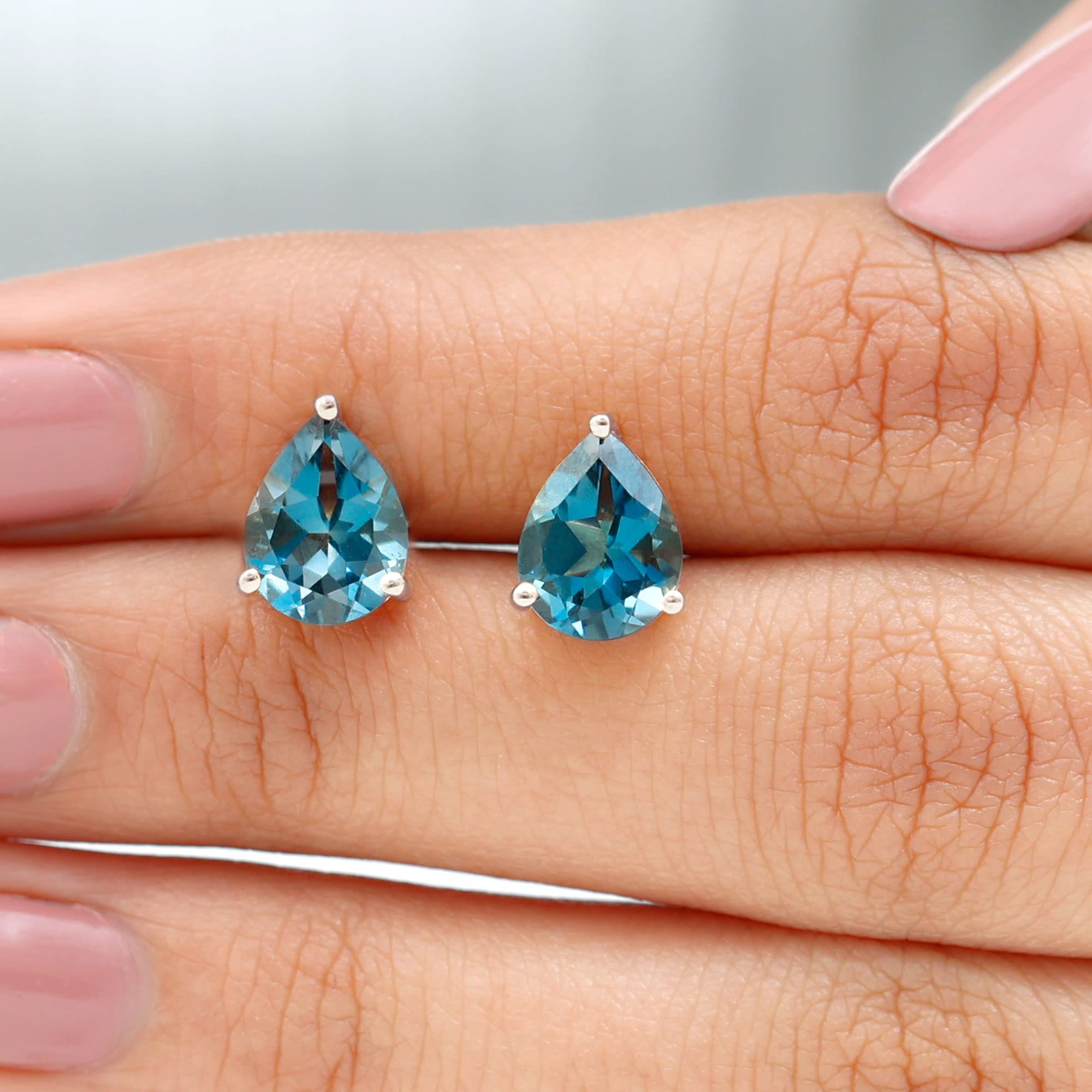 AAA Quality Natural London Blue Topaz 7x10mm Pear Shaped Screw Back Earrings for Women - Elegant Gift for Her, Perfect for Weddings, Parties & Special Occasions