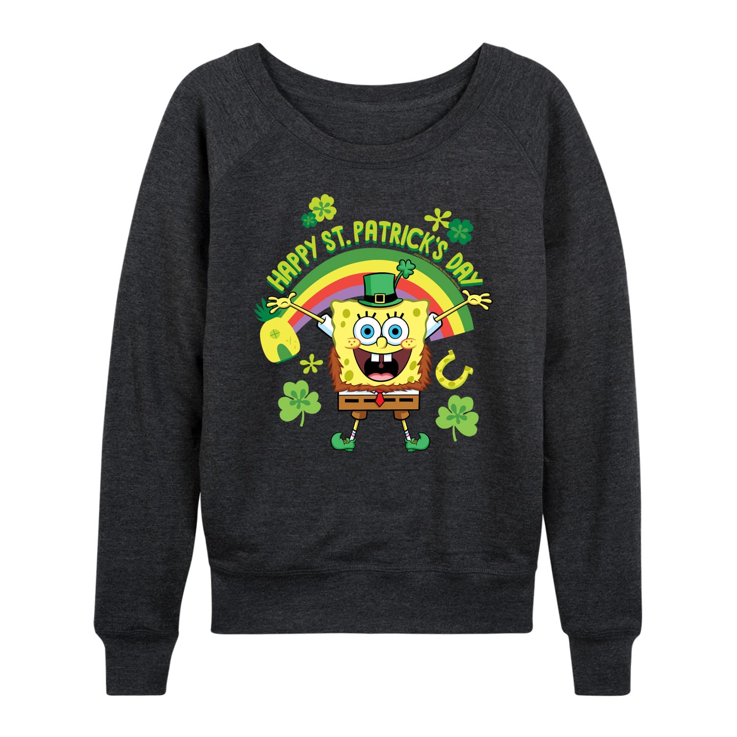 HYBRID APPAREL SpongeBob SquarePants St. Patrick's Day Women's Lightweight French Terry Pullover Hoodie - Cute Cartoon Sweatshirt for Women, St. Patrick's Day Party, Casual Wear & Gift