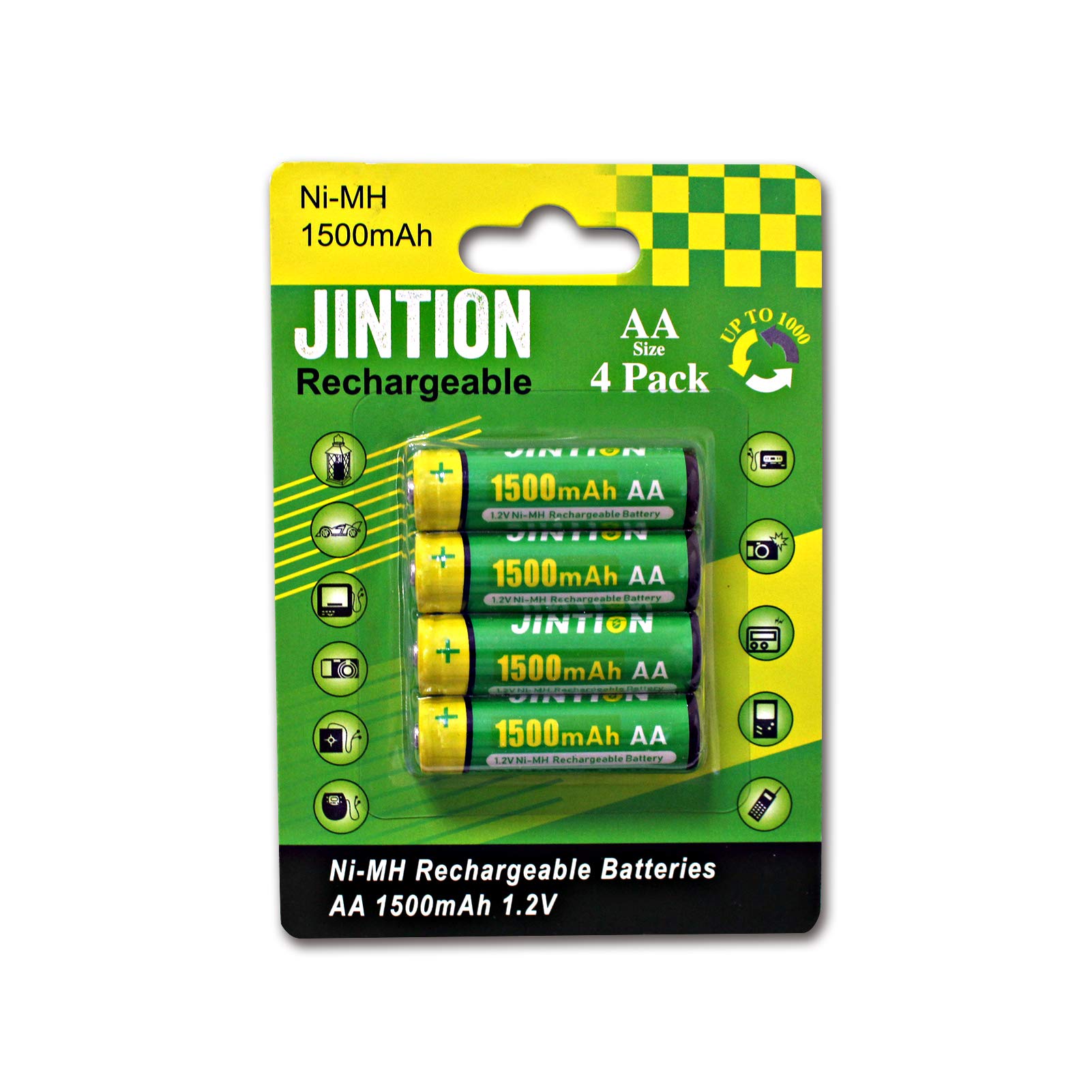 JINTION Ni-MH AA Rechargeable Batteries 1.2V 1500mAh High Capacity - 4 Pack | Pre-Charged Double A Batteries for Solar Lights, Outdoor String Lights, Wireless Mouse, Remote Controls, Radios & Flashlights | Ideal for Home, Office & Garden Use