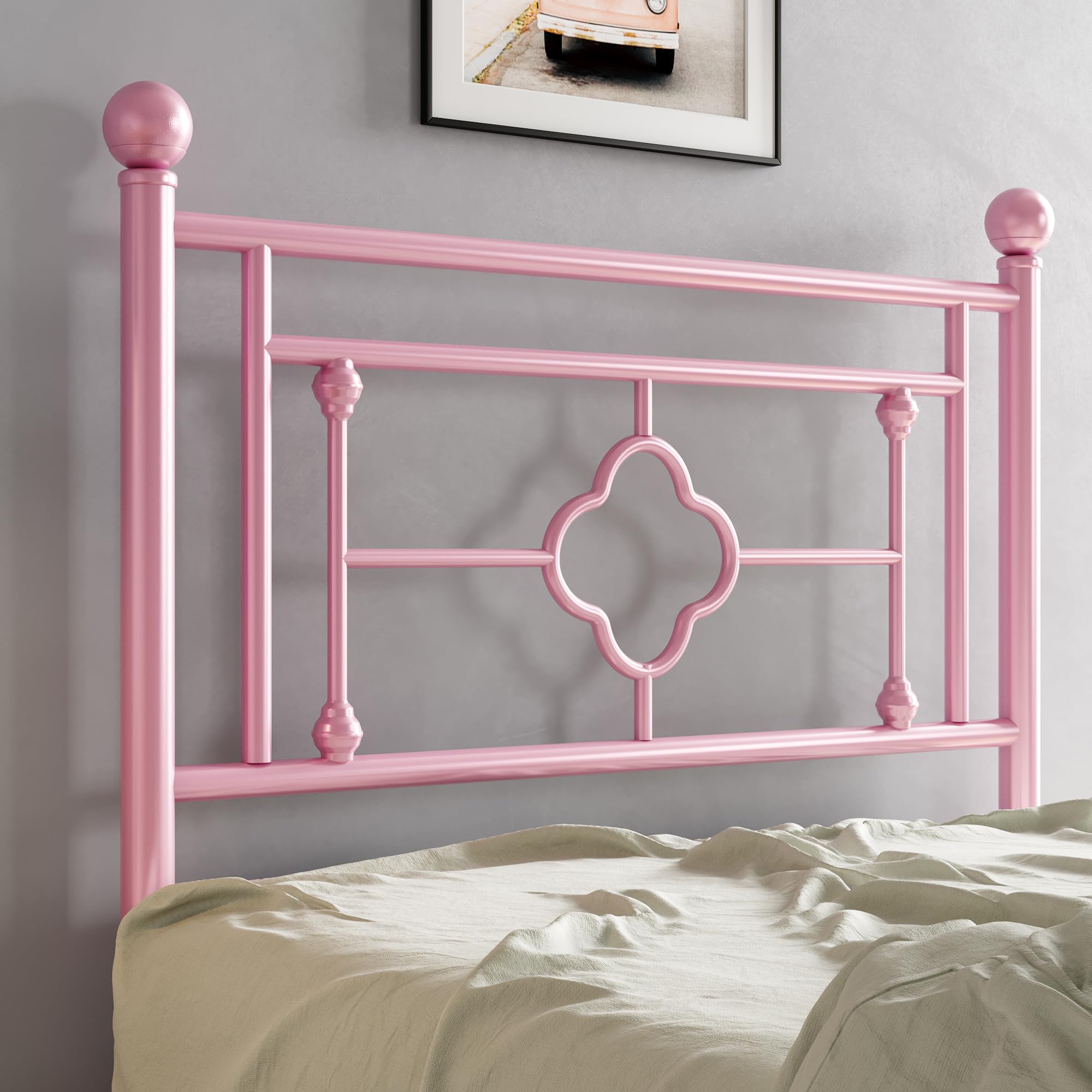 HOOMIC 14 Inch Twin Size Metal Platform Bed Frame with Wrought Iron Headboard - Victorian Style Bed Frame No Box Spring Needed, Easy Assembly, Underbed Storage - Perfect for Kids Rooms, Guest Bedrooms & Small Spaces