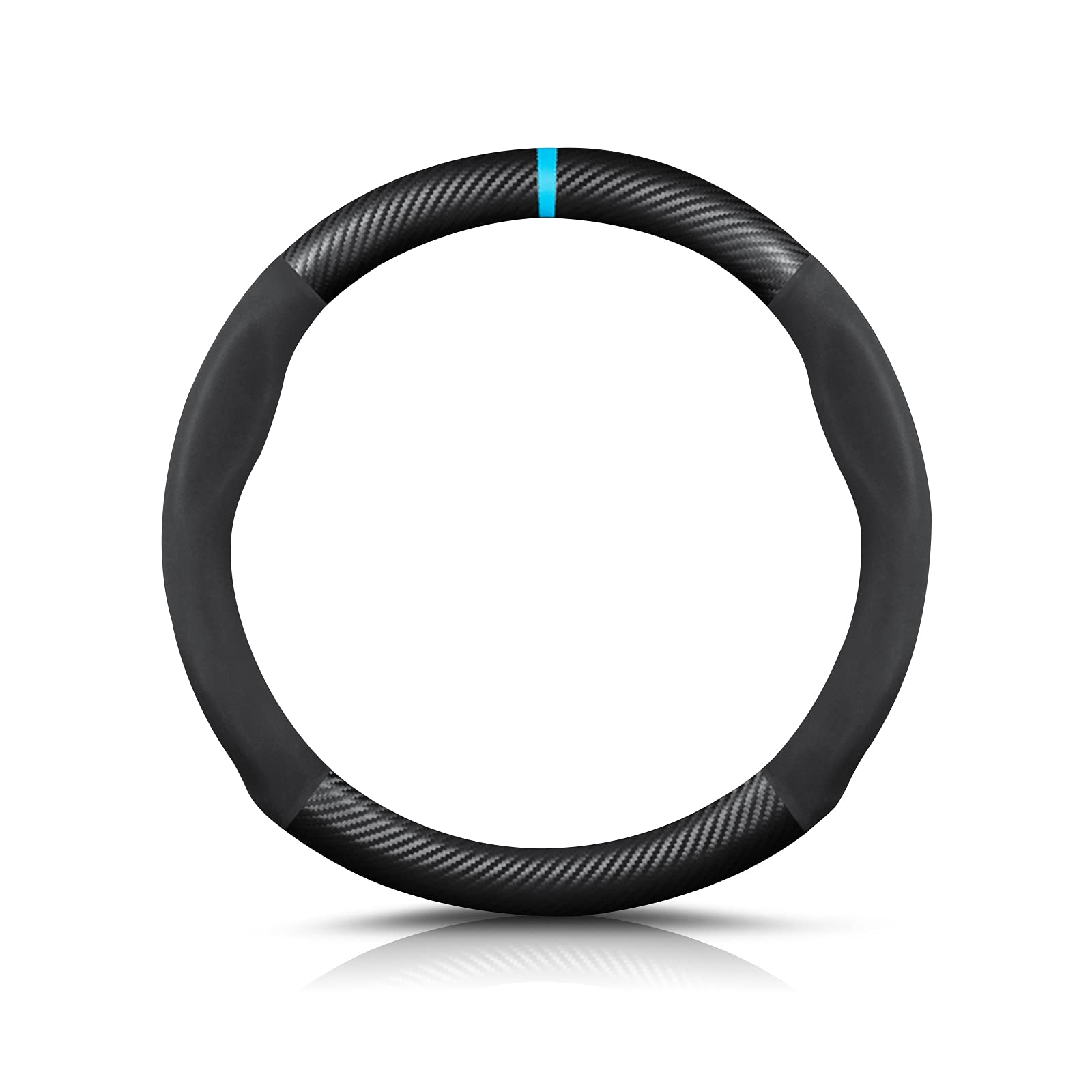 Premium Carbon Fiber & Microfiber PU Leather Steering Wheel Cover - Anti-Slip, Breathable, Sweat Absorbent - Fits 15