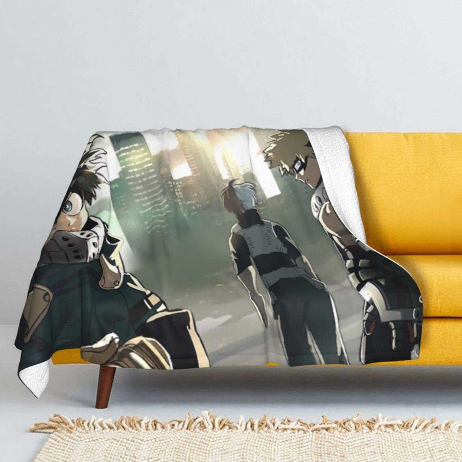 My Hero Academia Anime Lamb Wool Blanket - Ultra Soft Silver Fox Fur Throw for Bed, Couch & Sofa - Luxury Cozy Blanket for Men & Women - Perfect for Living Room, Bedroom & Winter Nights