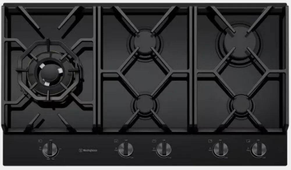 Westinghouse WHG959BD 90cm 5 Burner Black Ceramic Glass Gas Cooktop - Premium Gas Stove for Modern Kitchen Cooking, Grilling & Entertaining