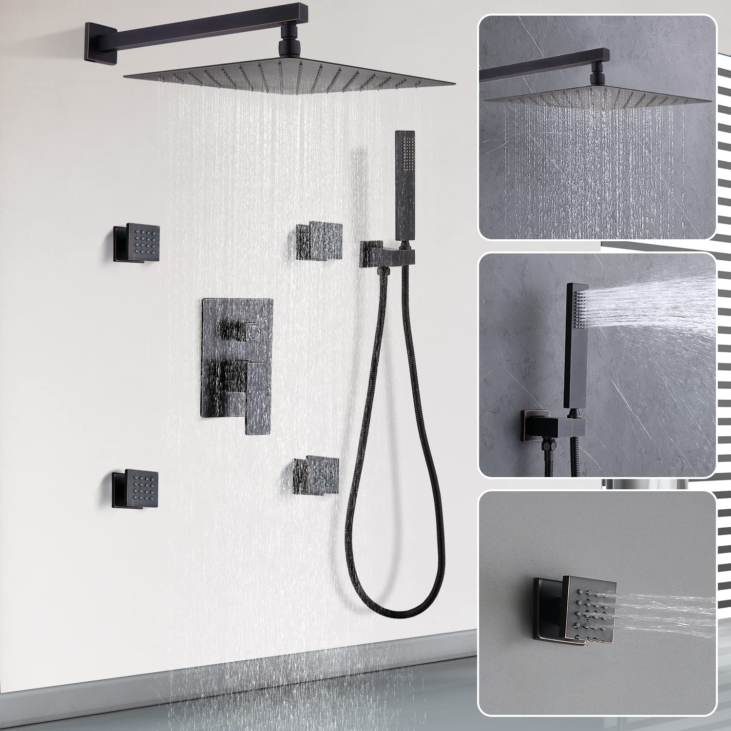 Enga 12-Inch All Metal Rain Shower Head System - Wall Mounted Oil Rubbed Bronze Shower Jets for Luxurious Bathroom Experience | Perfect for Spa-Like Relaxation and Modern Home Upgrades