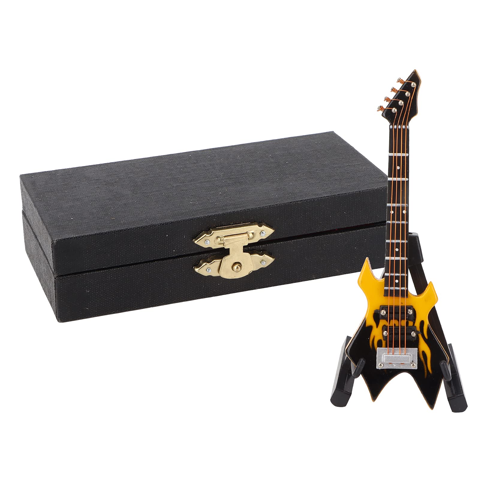 10cm Yellow Mini Electric Bass Guitar Model - Classical Dollhouse Ornament, Musical Instrument Collectible for Home Decor & Gift Giving | Perfect for Music Lovers, Miniature Displays & Themed Parties