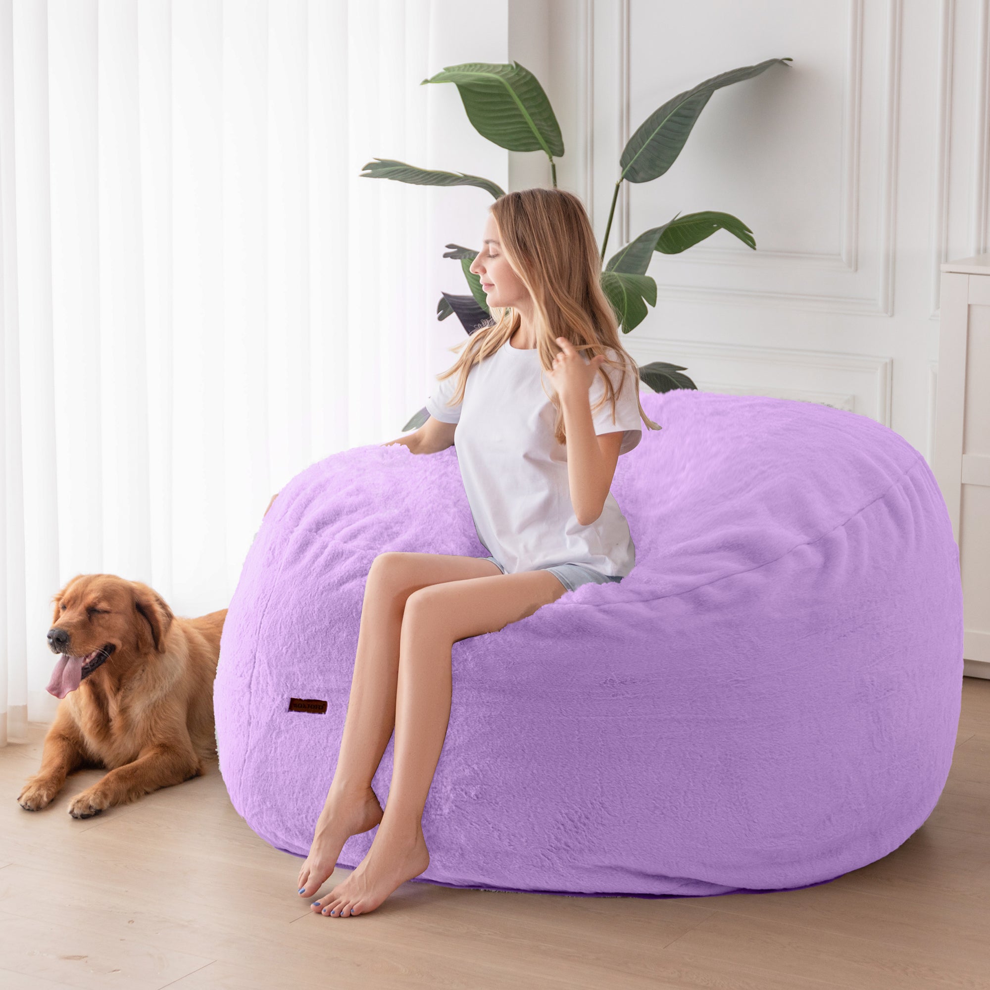 MAXYOYO Giant Faux Fur Bean Bag Chair - Convertible to Floor Mattress Bed | Dark Grey | Ultra Soft Lounge Chair for Living Room, Bedroom & Dorm | Perfect for Relaxing, Gaming & Sleepovers
