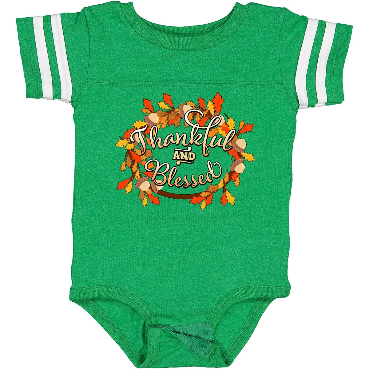 Inktastic Thankful and Blessed Inspirational Autumn Wreath Baby Bodysuit - Cute Fall Outfit for Thanksgiving, Family Photos & Seasonal Celebrations