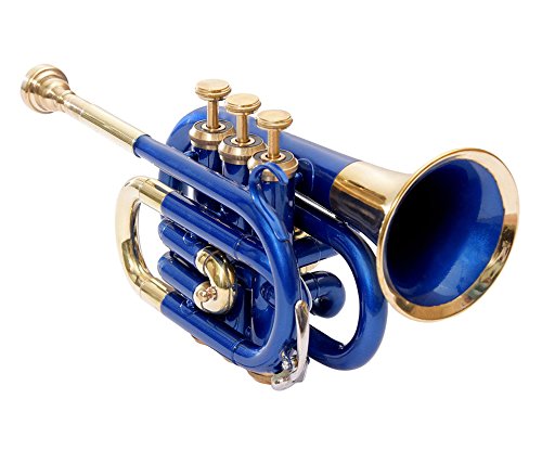 Best 3-Valve Blue Pocket Trumpet with Hard Case & Mouthpiece - Compact Brass Instrument for Travel, Practice & Jazz Performances