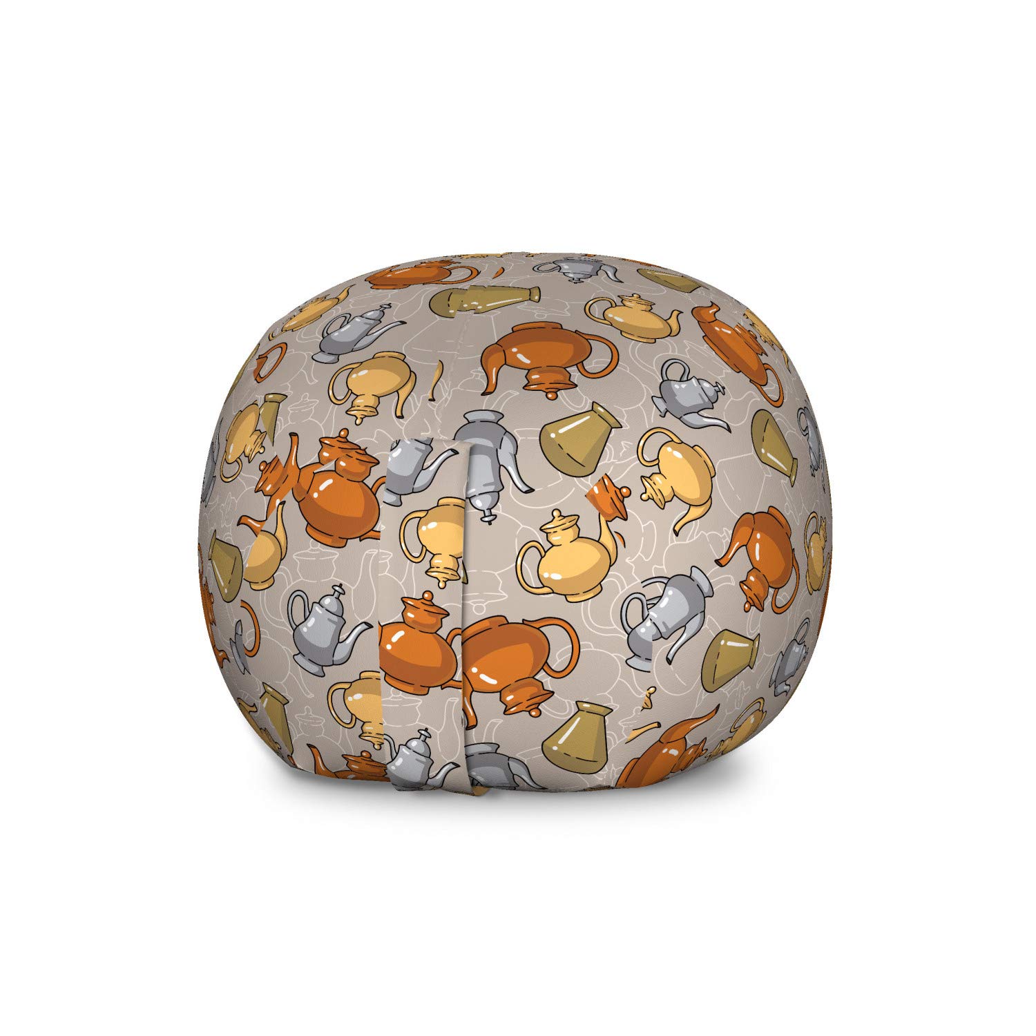 Ambesonne Tea Party Storage Bag Chair - Large Washable Stuffed Animal Organizer with Muted Teapot Print - Warm Taupe & Multicolor - Perfect for Kids' Room, Playroom & Toy Organization
