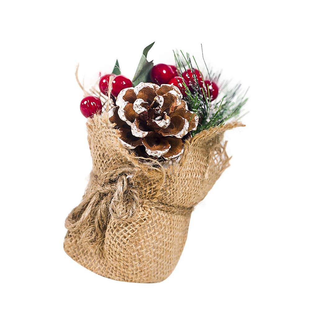 SOIMISS Christmas Potted Plants with Berry Pinecones - Burlap-Wrapped Tabletop Decor for Holiday Home, Office & Party Decorations | Festive Xmas Centerpiece & Gift Idea