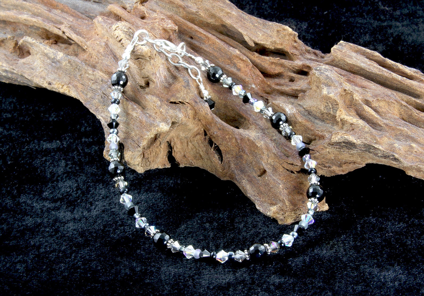Black Onyx Gemstone Beaded Anklet Bracelet for Women - Elegant Adjustable Ankle Jewelry for Yoga, Meditation & Boho Fashion