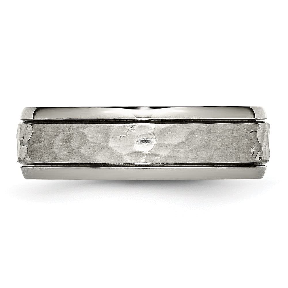 Titanium 7mm Grooved Edge Hammered Polished Wedding Band Ring for Men - Durable & Hypoallergenic - Perfect for Engagement, Anniversary & Everyday Wear