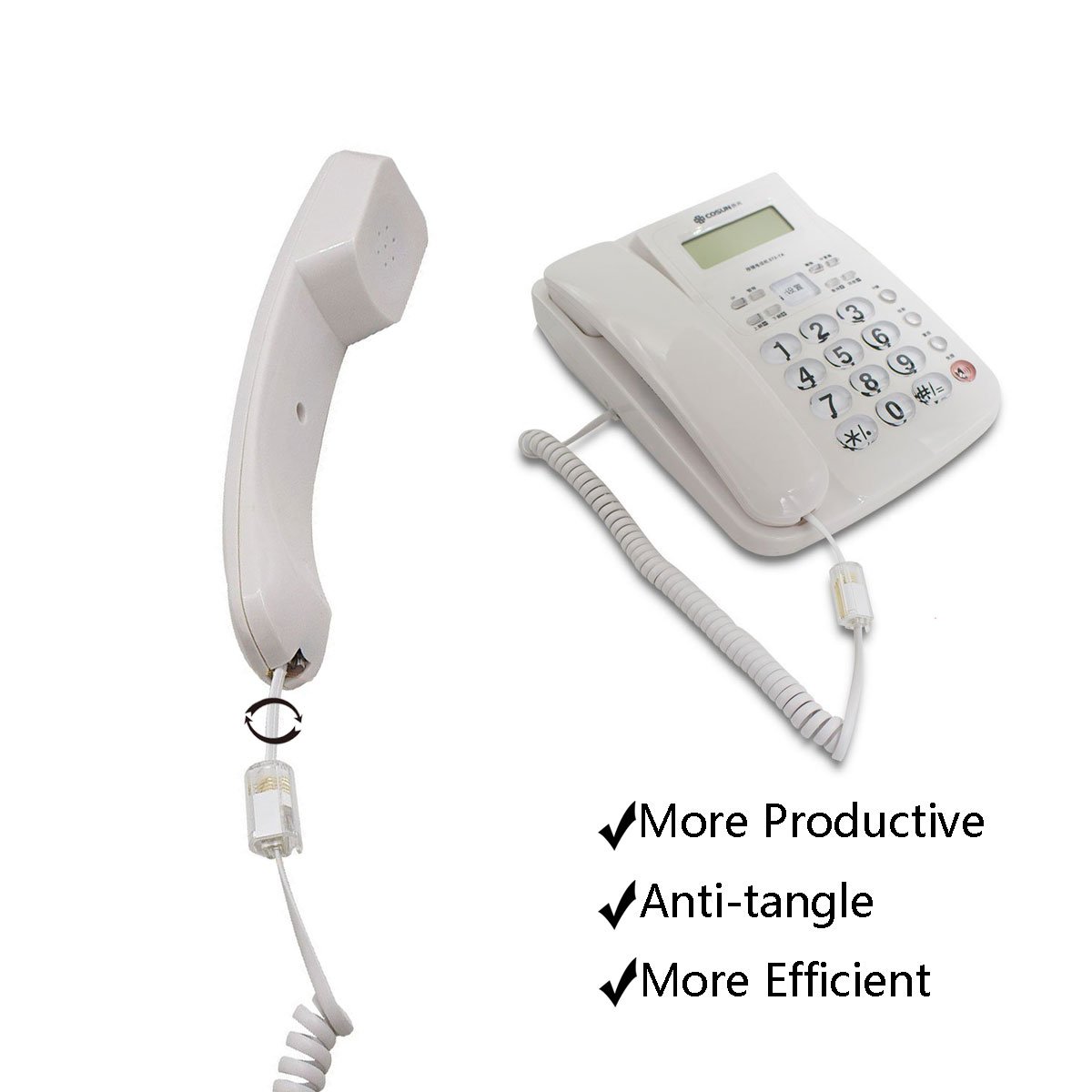 UVital 360° Rotating Anti-Tangle Phone Cord Detangler - 2 Pack White Landline Swivel Cable Untangler for Home & Office Telephones - Perfect for Desk Phones, Call Centers, and Customer Service Stations