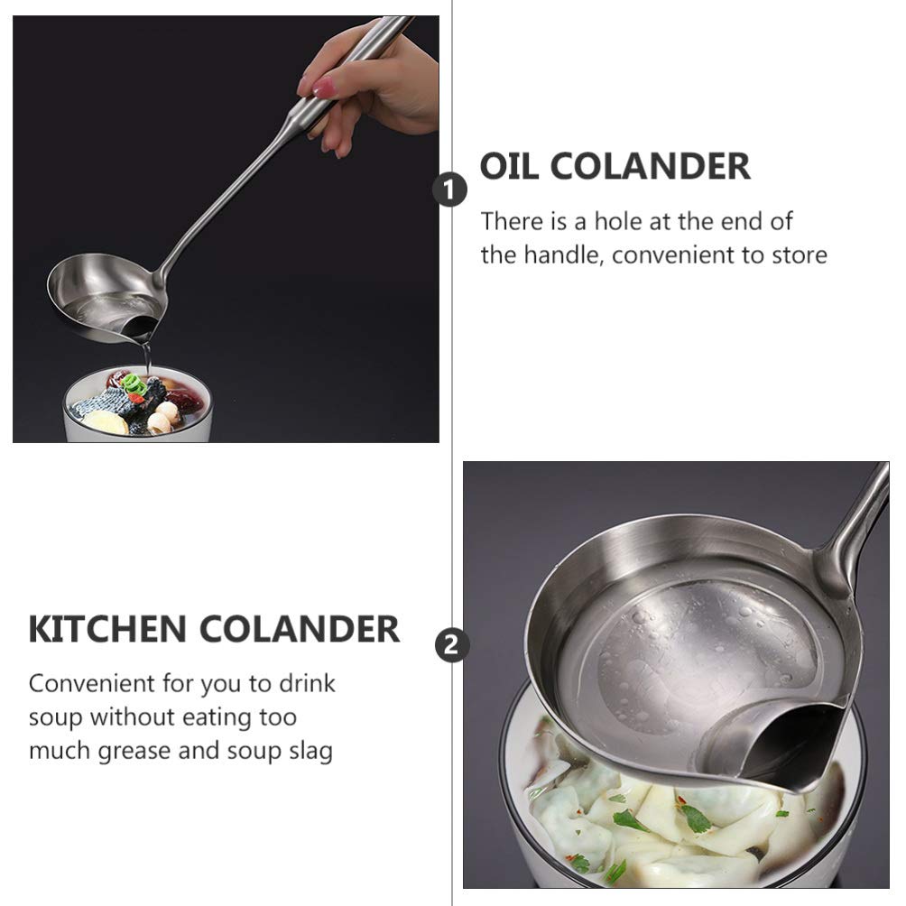 Premium Stainless Steel Oil Separator Spoon - Anti-Scalding Plastic Handle Soup Skimmer Ladle for Kitchen - Perfect for Removing Fat from Broth, Stew, and Soup - Ideal for Home Cooking & Restaurant Use
