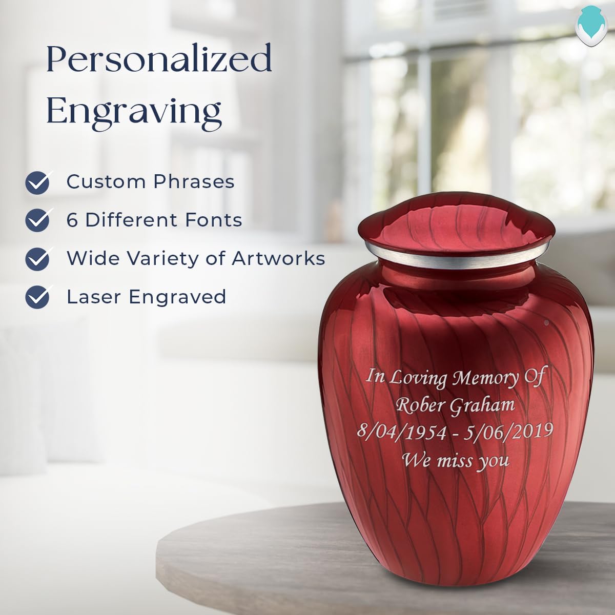 Premium Personalized Cremation Urns for Ashes - Large Pearl Candy Red Funeral Urn for Adults with Double-Side Engraving (Holds 200 lbs) | Memorial Keepsake for Home Display or Burial Ceremony