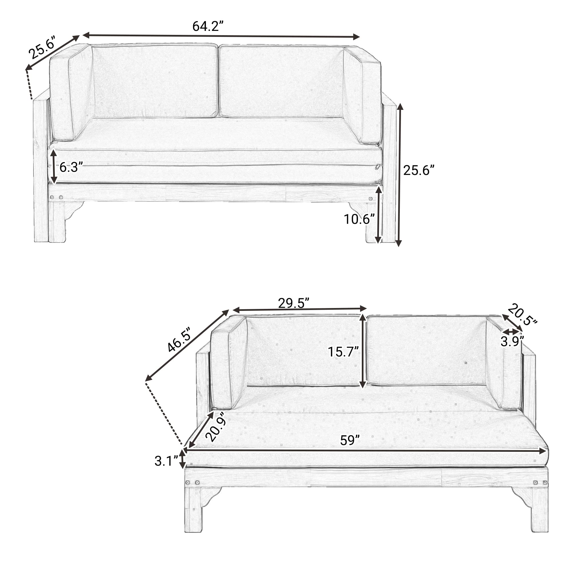 Quarte Outdoor Patio Extendable Sofa Set - Acacia Wood Sectional Furniture with Thick Cushions - Multifunctional Conversation Set for Balcony, Backyard, Poolside - Perfect for Relaxing, Entertaining, and Outdoor Lounging