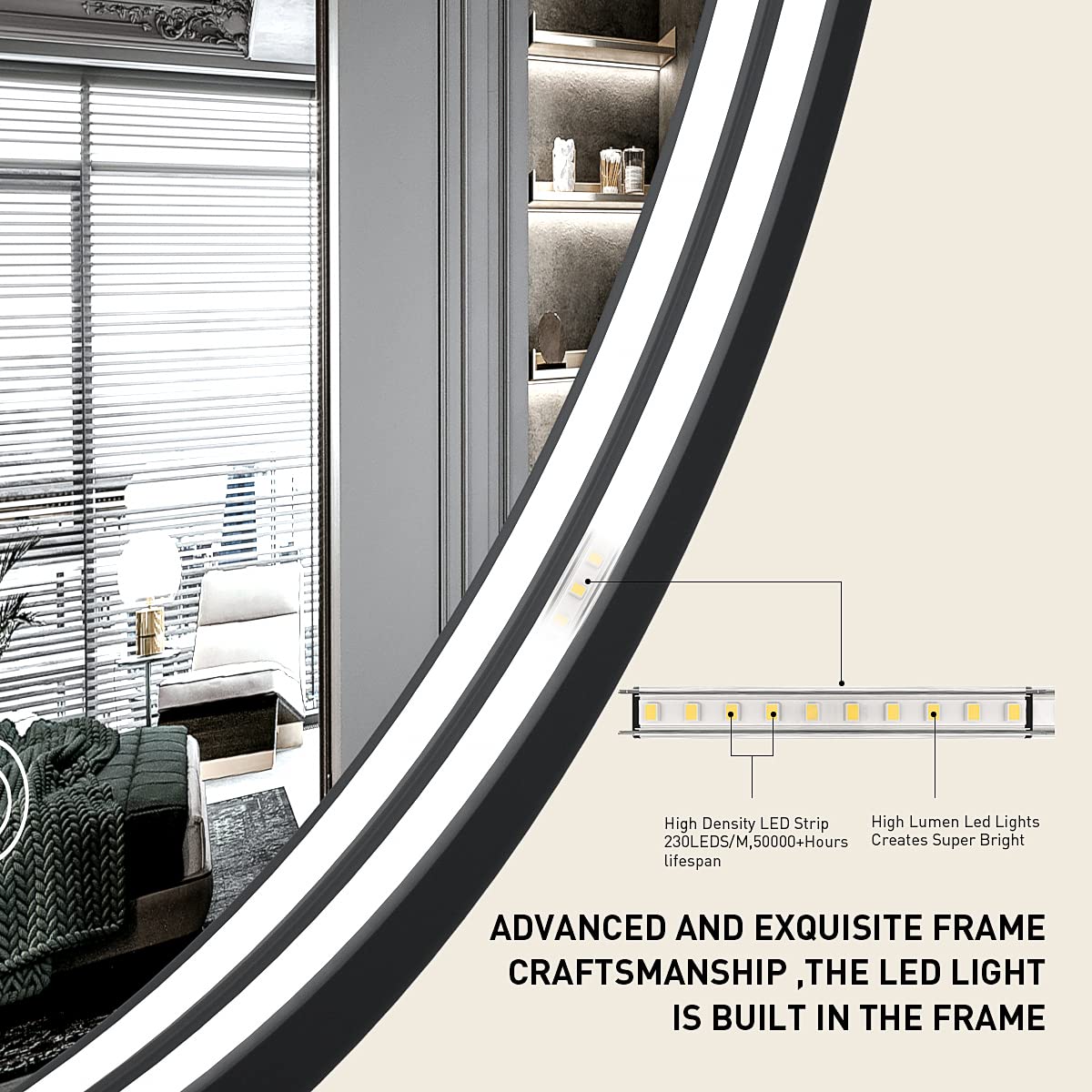 24 Inch Round LED Bathroom Mirror with Anti-Fog & Dimmable Touch Switch - Black Metal Frame Vanity Mirror, Waterproof IP54, 90+ CRI - Perfect for Makeup, Shaving & Home Decor