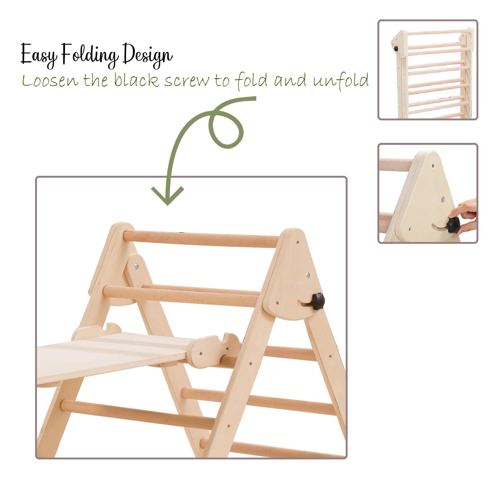5-in-1 Foldable Pikler Triangle Set with Slide & Climbing Arch - Montessori Wooden Climbing Toy for Toddlers Ages 3-6 - Indoor Jungle Gym for Kids - Perfect for Playrooms, Daycares & Home Play Areas