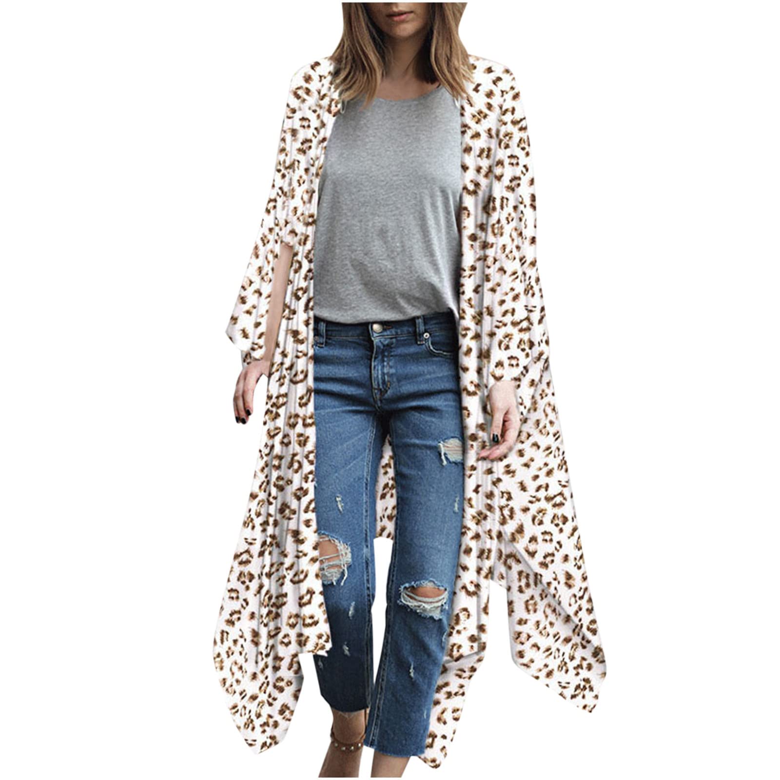 Women's Lightweight Boho Floral Cardigan - Open Front Loose Kimono Shawl Blouse Tops for Casual Wear, Layering & Beach Cover-Up