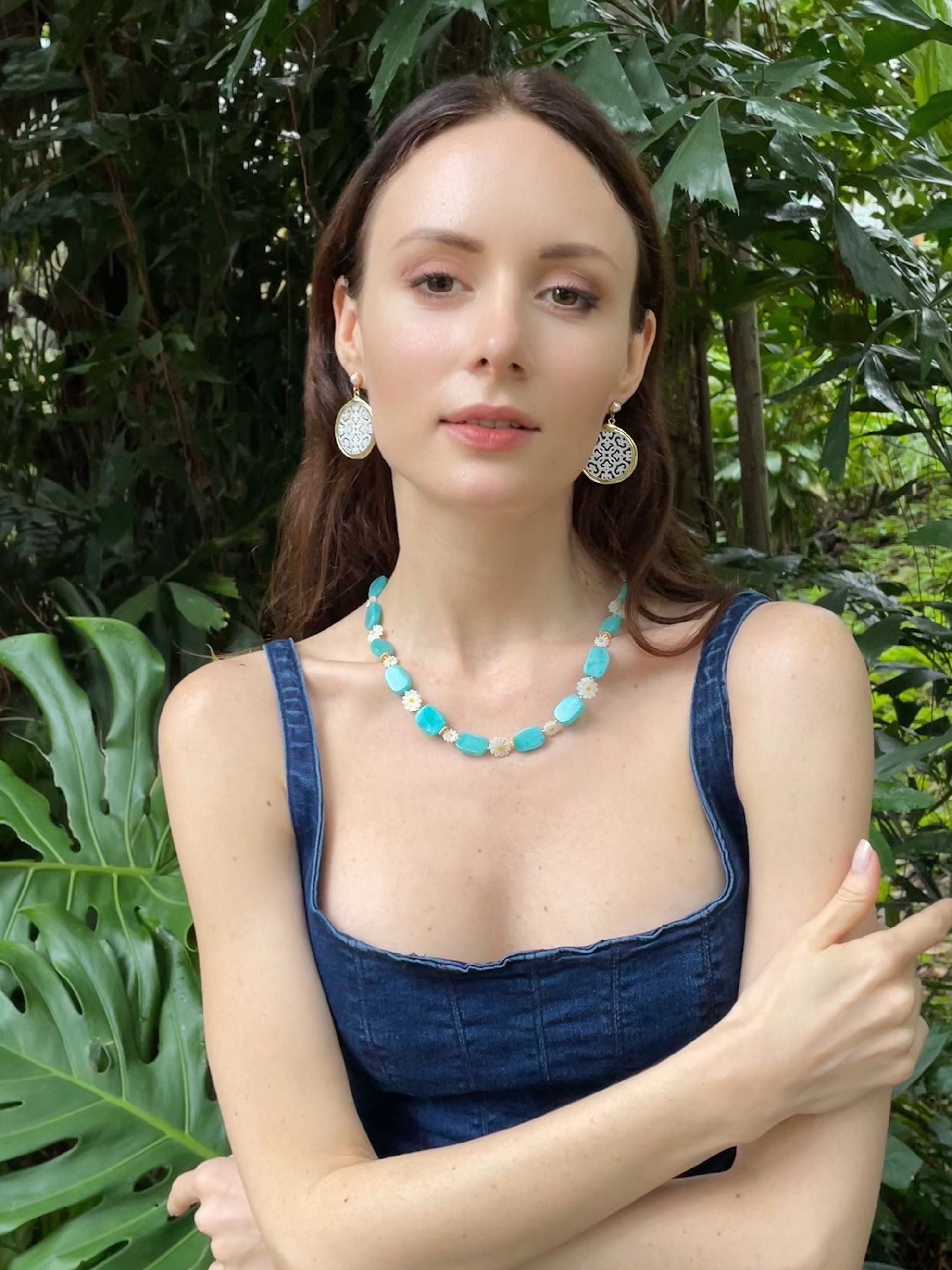Amazonite Floral Charm Necklace GN025 - Elegant Handmade Jewelry for Women, Boho Style Gift for Her, Perfect for Weddings & Special Occasions