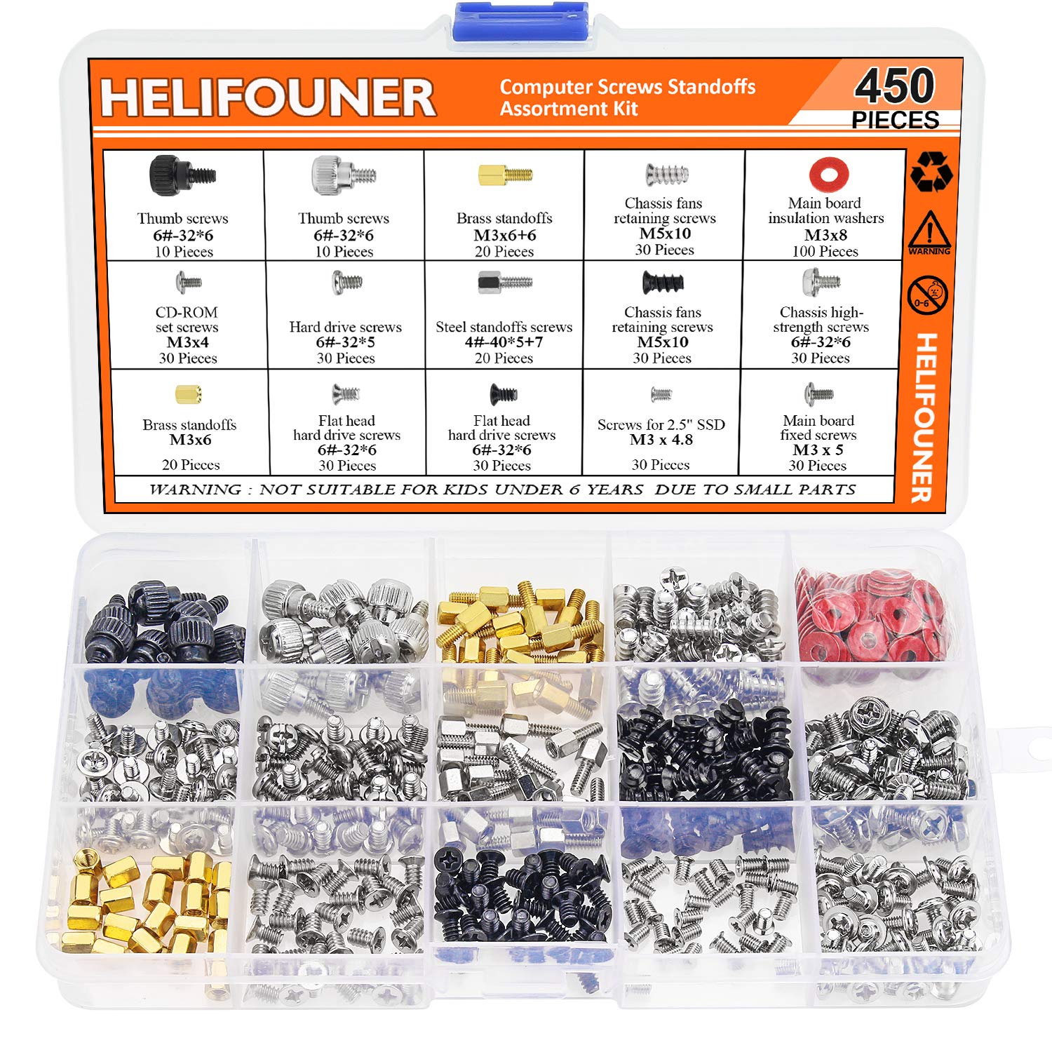 450-Piece Computer Standoffs & Spacer Screws Assortment Kit - Motherboard, Hard Drive, PC Case, Fan & GPU Mounting - Perfect for PC Building & Repair