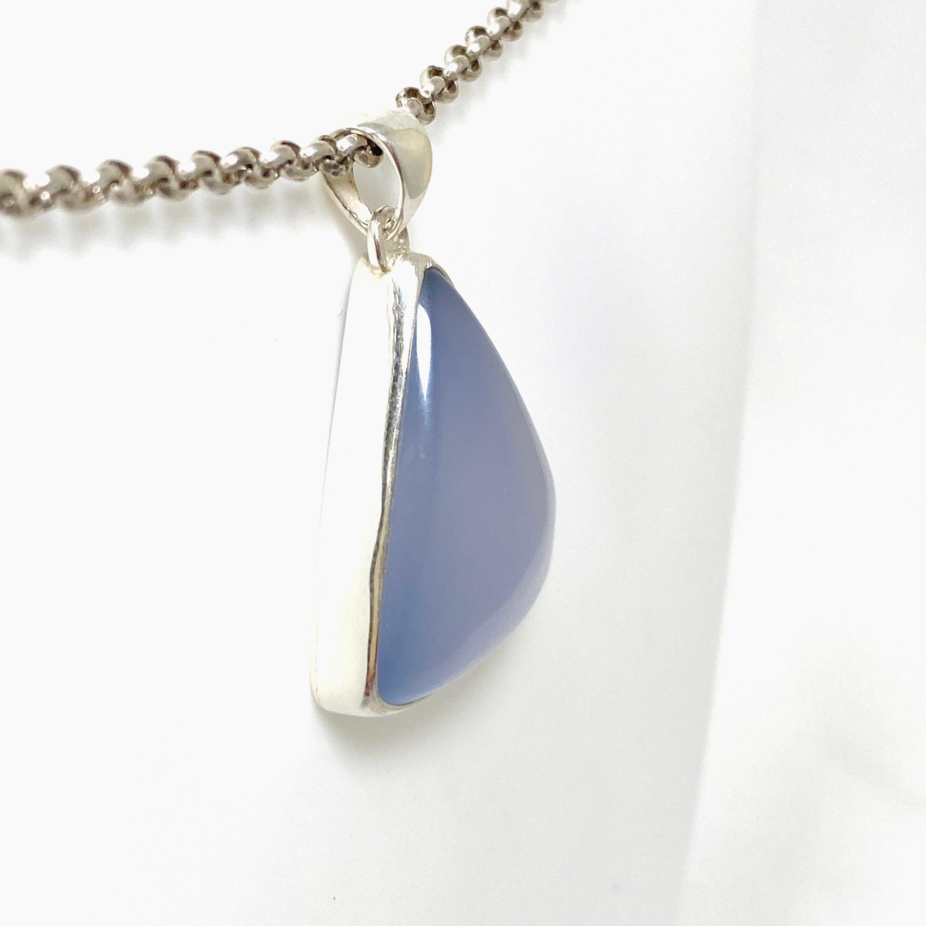 Blue Chalcedony Triangular Pendant Necklace KPGJ4473 - Elegant Gemstone Jewelry for Women, Perfect for Gifts, Parties & Spiritual Healing