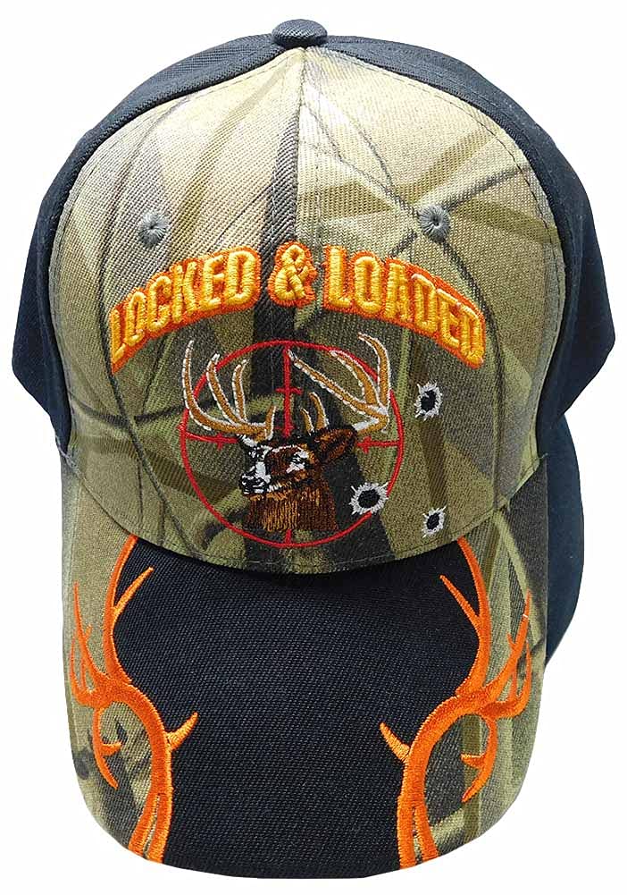 Trade Winds Locked & Loaded Deer Target Camo Baseball Cap - Adjustable 100% Acrylic Embroidered Hat with Black Bill - Perfect for Hunting, Outdoor Adventures & Casual Wear