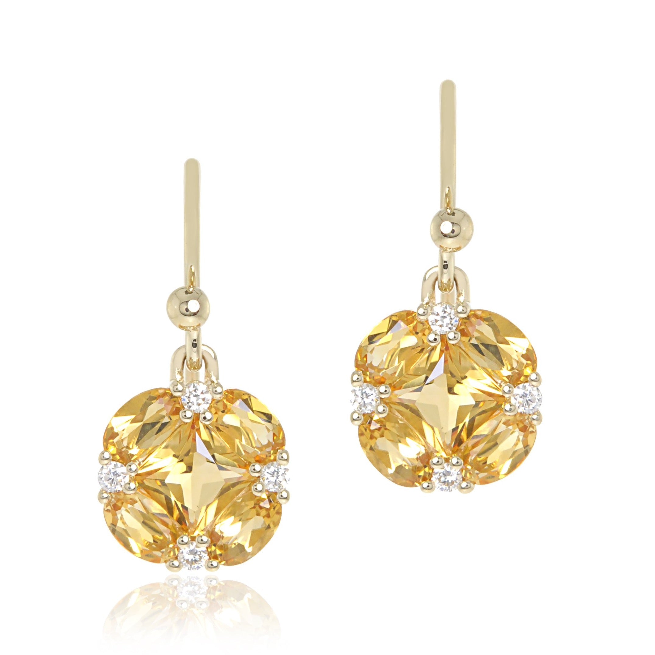 Exquisite Citrine & Diamond Quadrille Drop Earrings | Elegant Dangling Jewelry for Women | Perfect for Parties, Weddings & Special Occasions