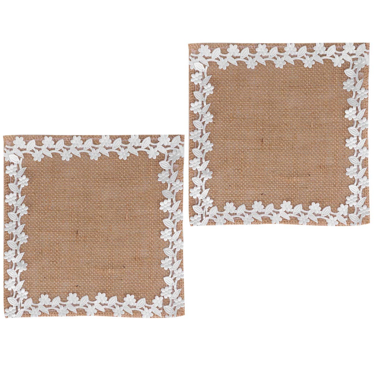PRETYZOOM Natural Jute Table Placemats Set of 2 - Elegant Burlap Fabric with Decorative Lace Trim for Wedding, Bridal Shower, Baby Shower & Dinner Party Decorations - Perfect for Rustic, Farmhouse & Boho Chic Dining Table Settings