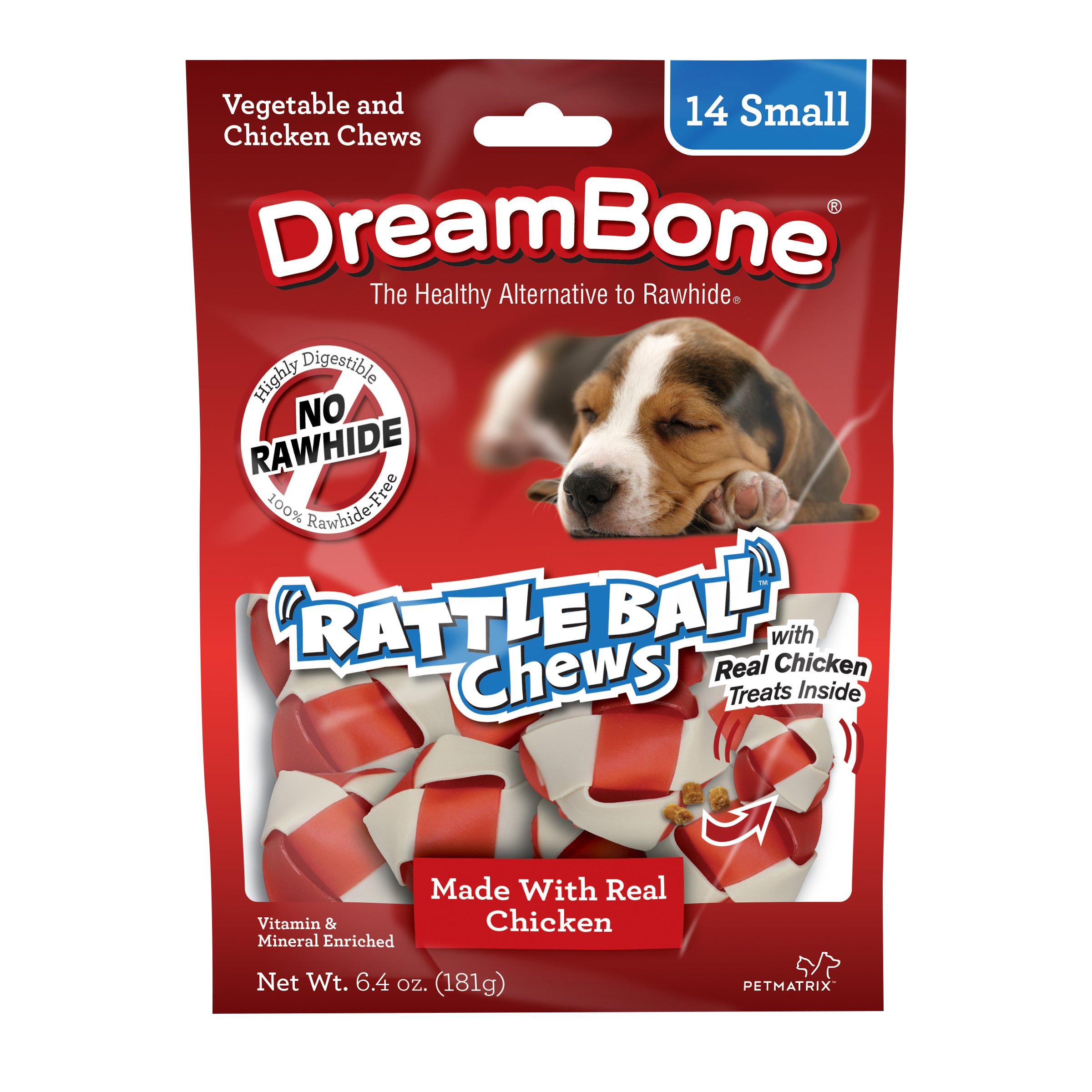 **DreamBone RattleBall Small Chews 14 Count – Rawhide-Free Dog Chews with Real Chicken – Safe & Fun Treat for Small Dogs – Perfect for Playtime & Training**