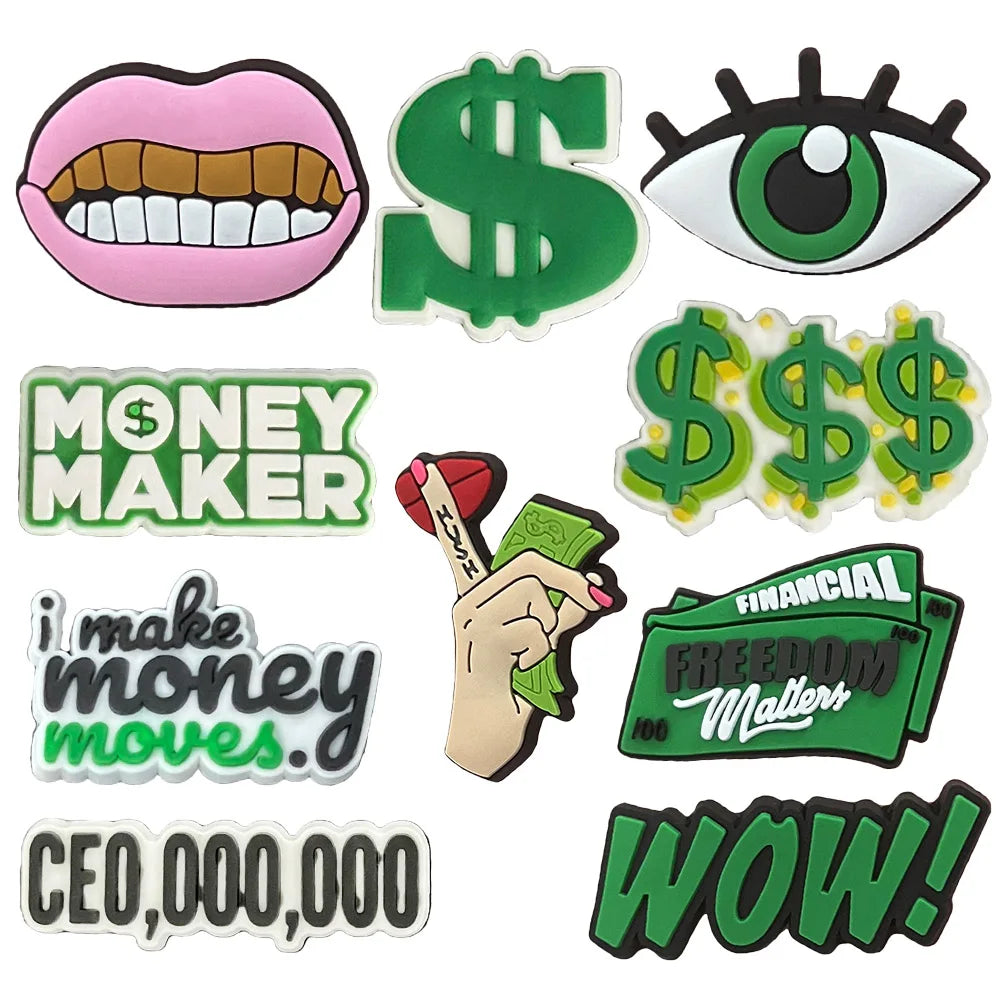 1PCS Funny Dollar Money Shoe Charms - PVC Cartoon DIY Sandal Accessories for Clogs - Unisex Decoration for Boys & Adults - Perfect for Xmas Parties, Gifts & Everyday Fashion