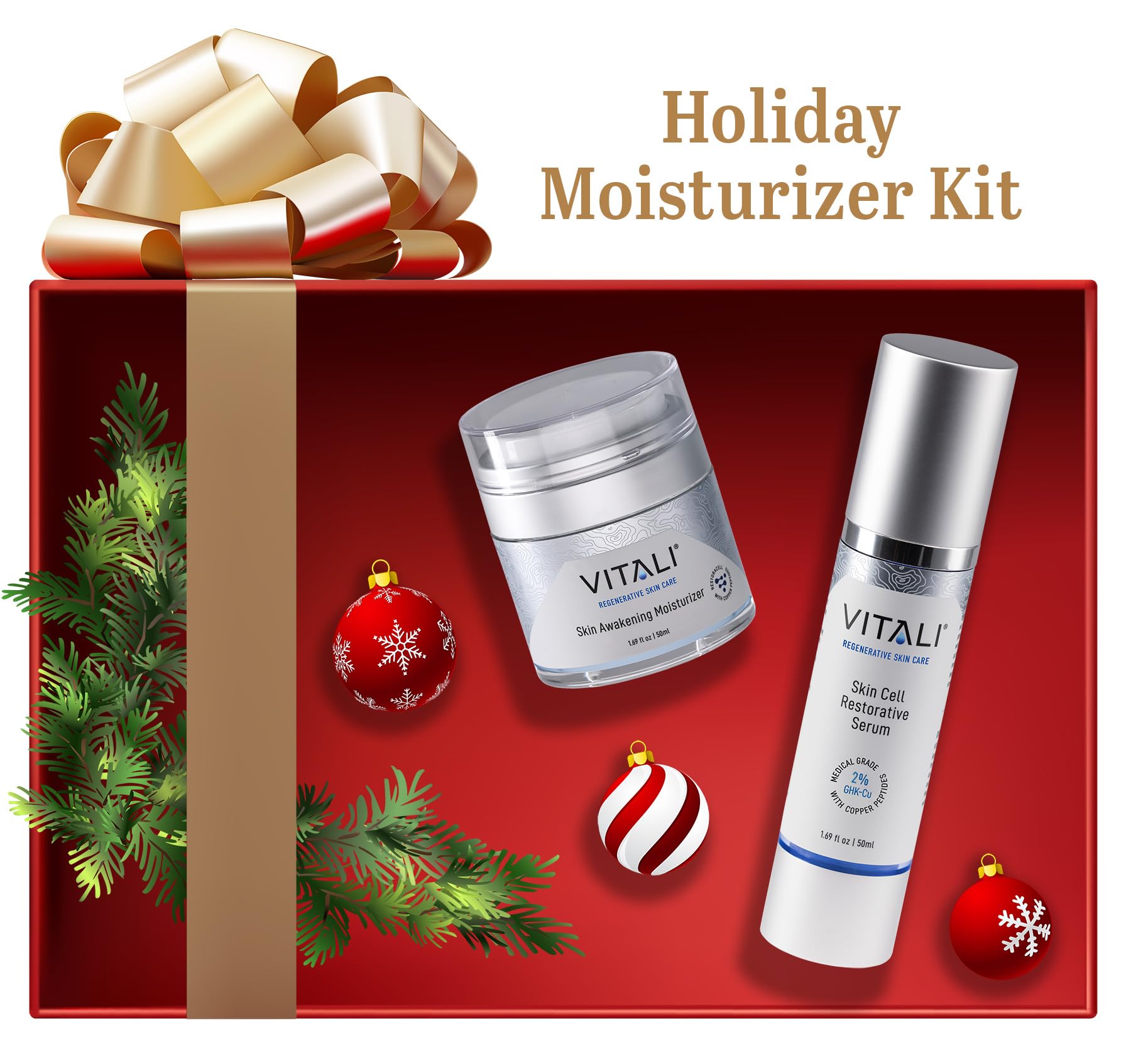 Vitali Skin Awakening Moisturizer with 2% GHK-Cu Anti-Aging Serum | Hydrating Face Cream & Restorative Skin Cell Treatment for Dry, Sensitive Skin | Day & Night Use for Radiant Complexion
