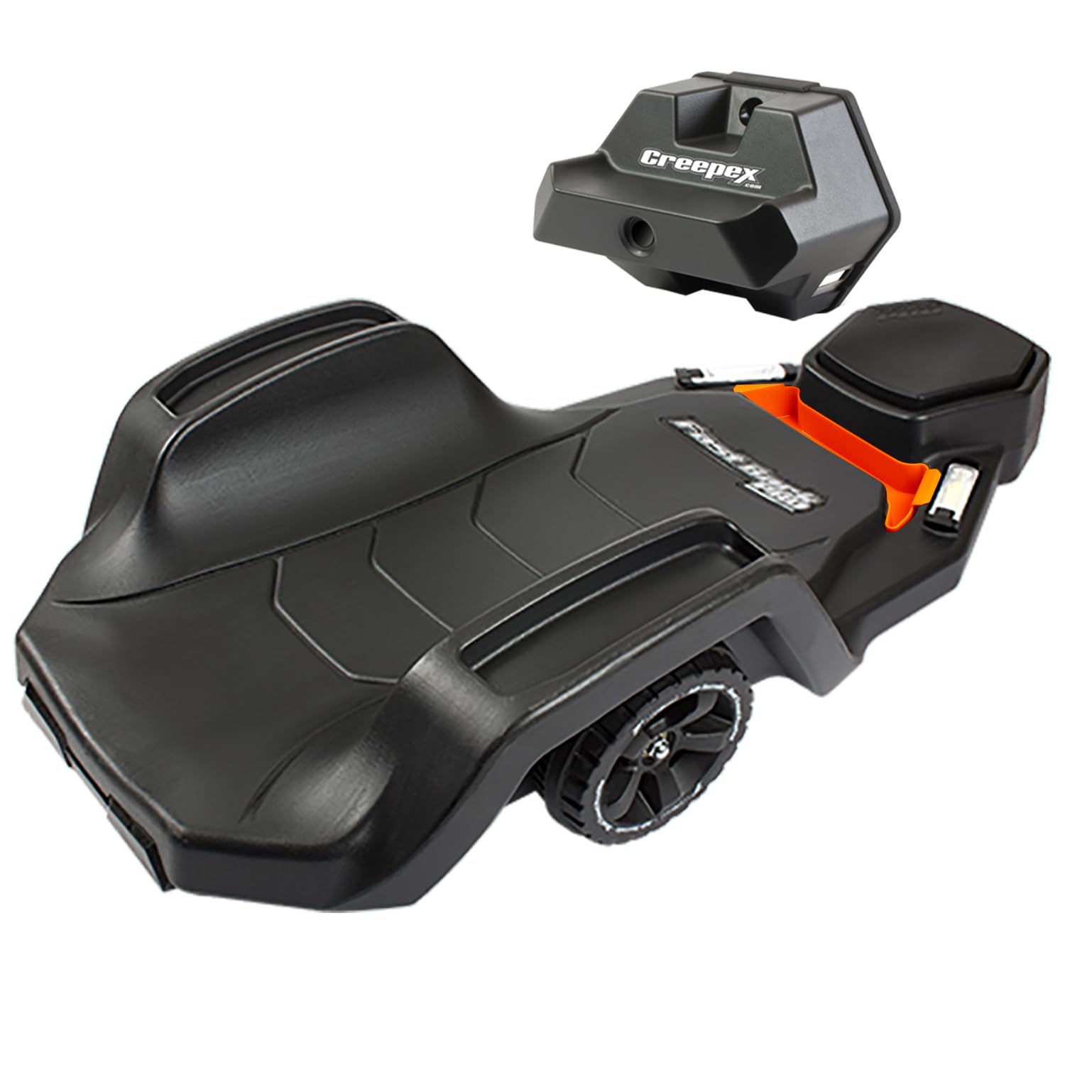 Fastback PRO Heavy Duty Ergonomic Automotive Creeper - 3-Wheel All-Terrain HDPE Design with Adjustable Height & 2 LED Work Lights - Perfect for Mechanics, DIY Garage Repairs & Outdoor Vehicle Maintenance (Wall Hanger Included)