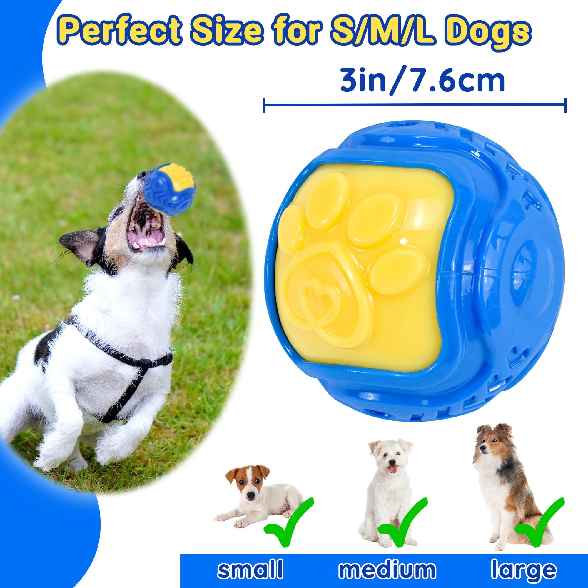 Durable Squeaky Dog Balls - 3 Inch Interactive Chew Toy for Aggressive Chewers | Puppy Ball Toys for Anxiety Relief & Teeth Cleaning | BPA Free Non-Toxic Dog Toys for Large & Small Breeds | Perfect for Fetch, Training & Indoor/Outdoor Play