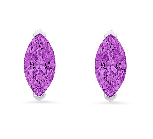 1.0 Carat Marquise Cut Genuine Simulated Alexandrite Stud Earrings in 14k White Gold – Perfect for Weddings, Parties & Special Occasions