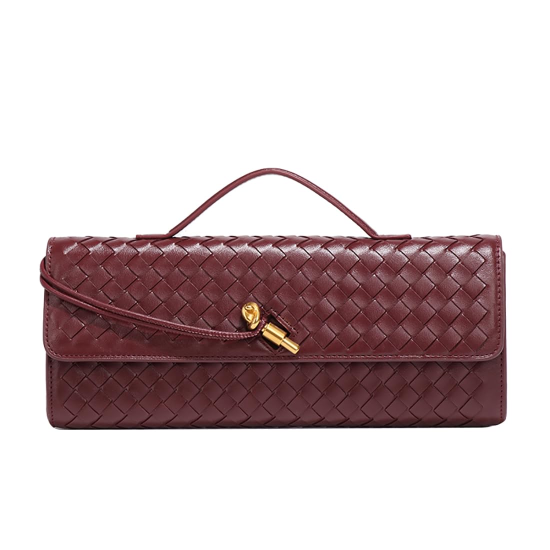 SKYK Burgundy Clutch Purse for Women - Handmade Woven Evening Bag, Shoulder Crossbody Bag in PU Leather (Wine Red) - Perfect for Parties, Weddings & Date Nights