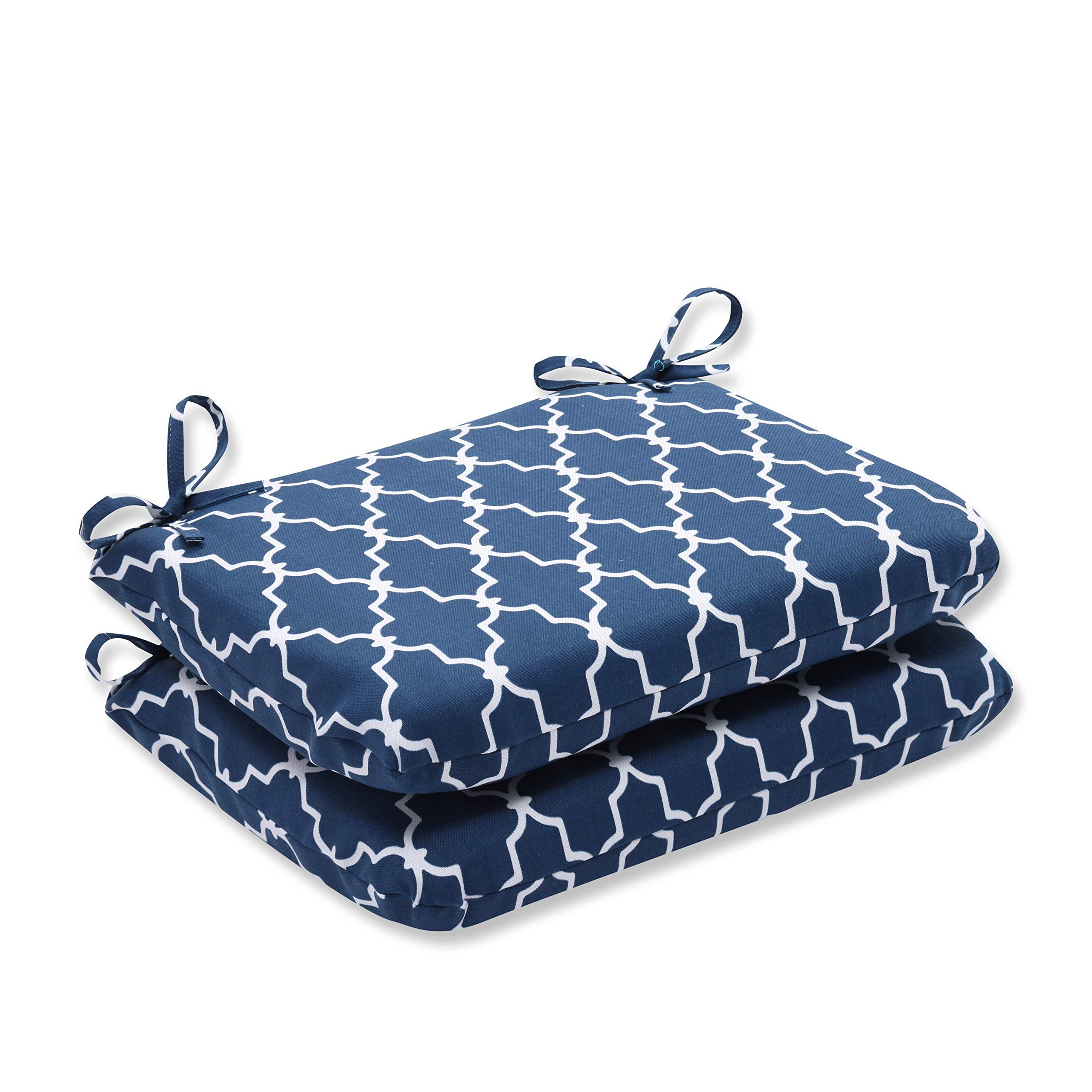 Pillow Perfect Trellis Indoor Outdoor Chair Cushion with Ties - 15.5x18.5 Inch Plush Weather Resistant Seat Cushions (2 Pack, Blue Garden Gate Navy) for Patio, Deck, Garden & Poolside Furniture