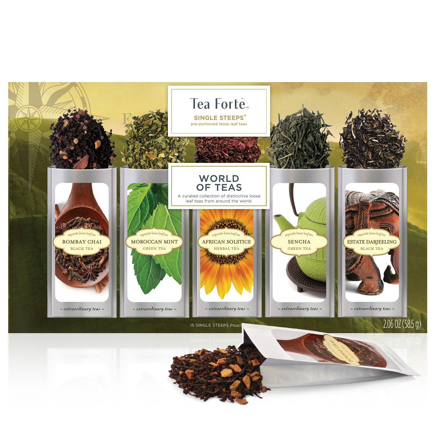 Premium Loose Leaf Tea Sampler - Tea Forte Single Steeps World of Teas Assorted Variety Box, 15 Single-Serve Pouches | Perfect for Gifts, Afternoon Tea, Relaxation & Home Office Breaks