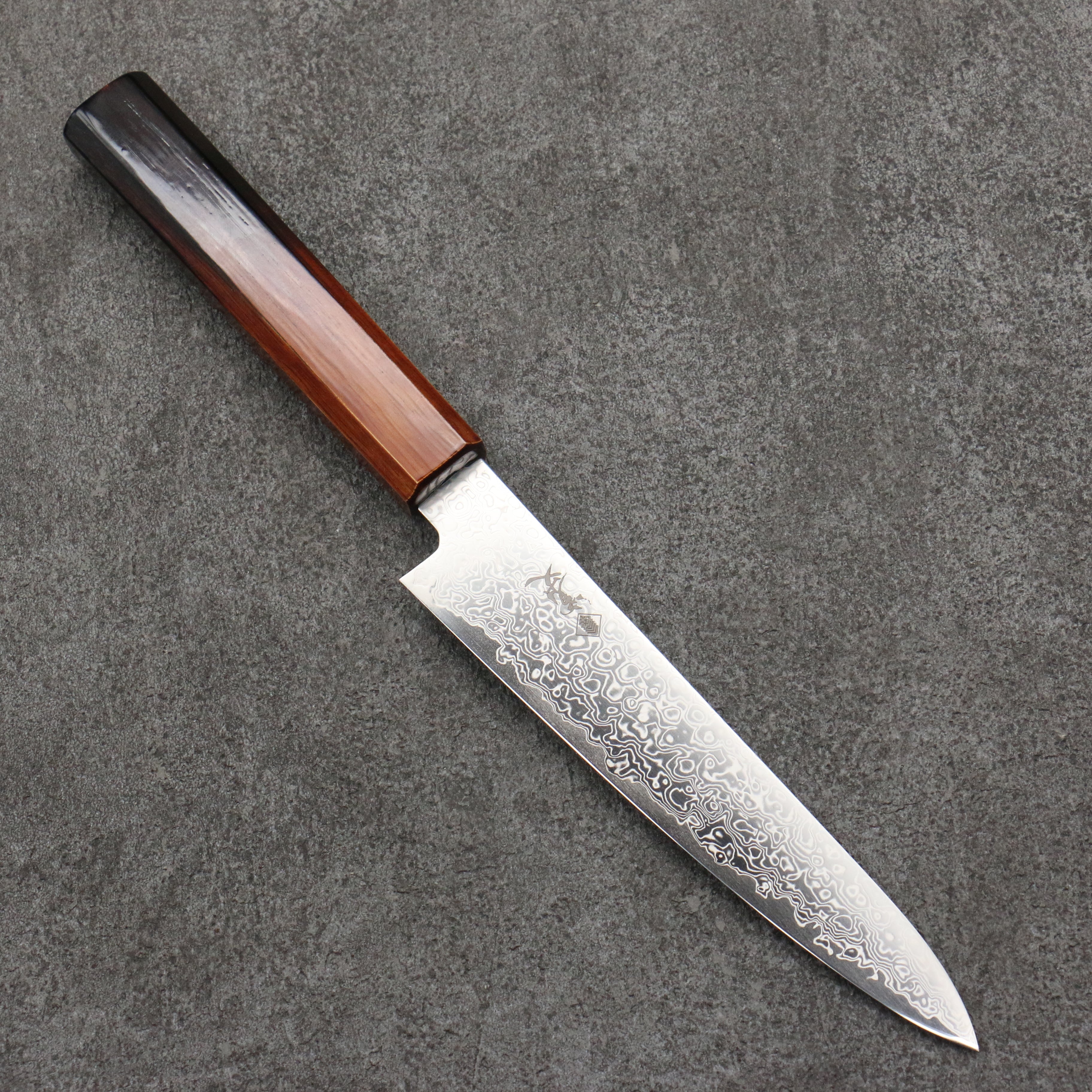 Premium Kanjyo SG2 Damascus 150mm Petty Utility Knife - High Carbon Stainless Steel Blade with Burnt Wood Lacquered Handle - Perfect for Slicing, Peeling & Precision Kitchen Tasks