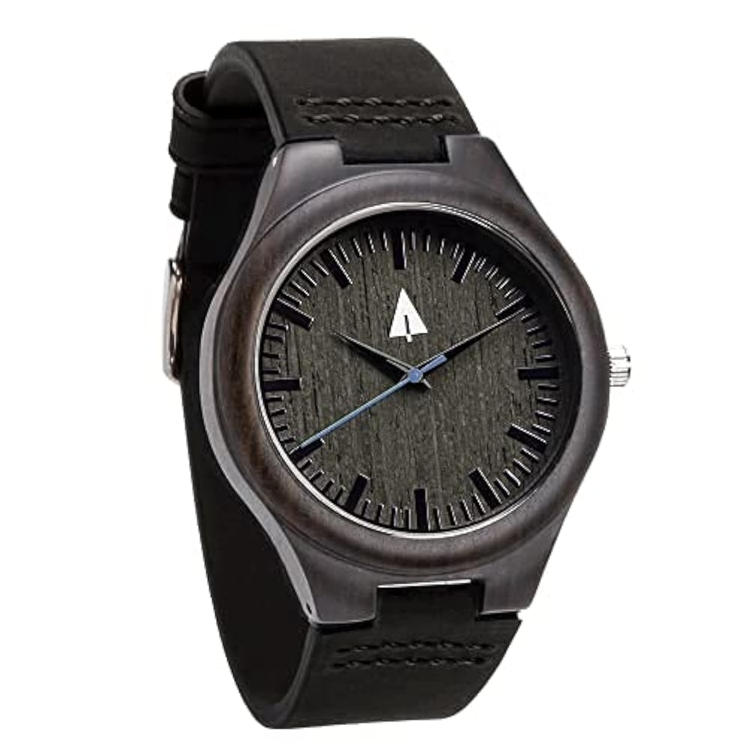 Treehut Ebony Wooden Watches for Men - Japanese Quartz Movement, Stylish Exotic Wooden Wristwatch with Black Leather Strap - Perfect for Casual, Business & Outdoor Activities