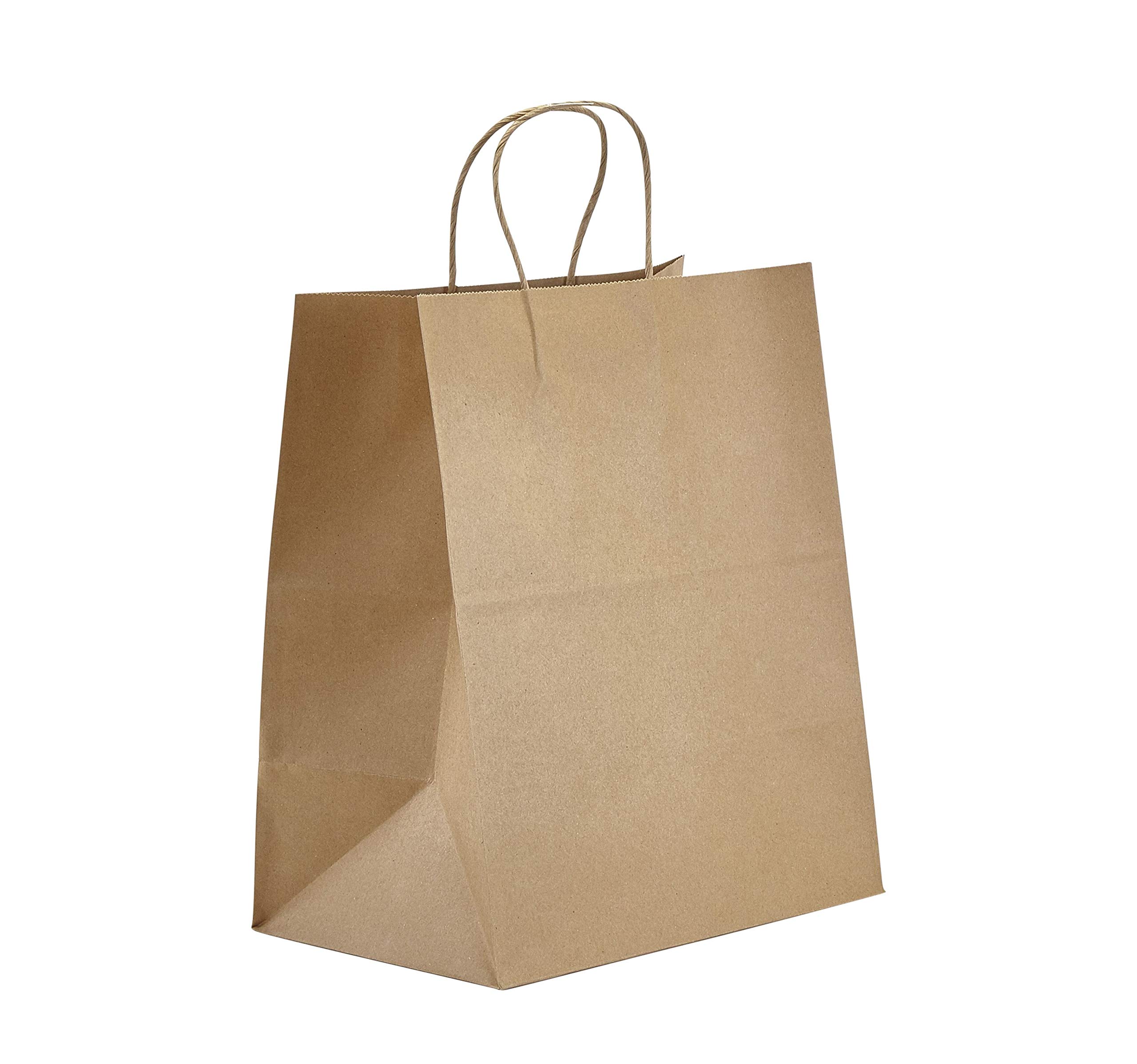 Eco-Friendly Kraft Paper Tote Bags 10x6.75x12 Inches [Pack of 100] - Recyclable Gift & Food Service Bags for Retail, Grocery & Takeout