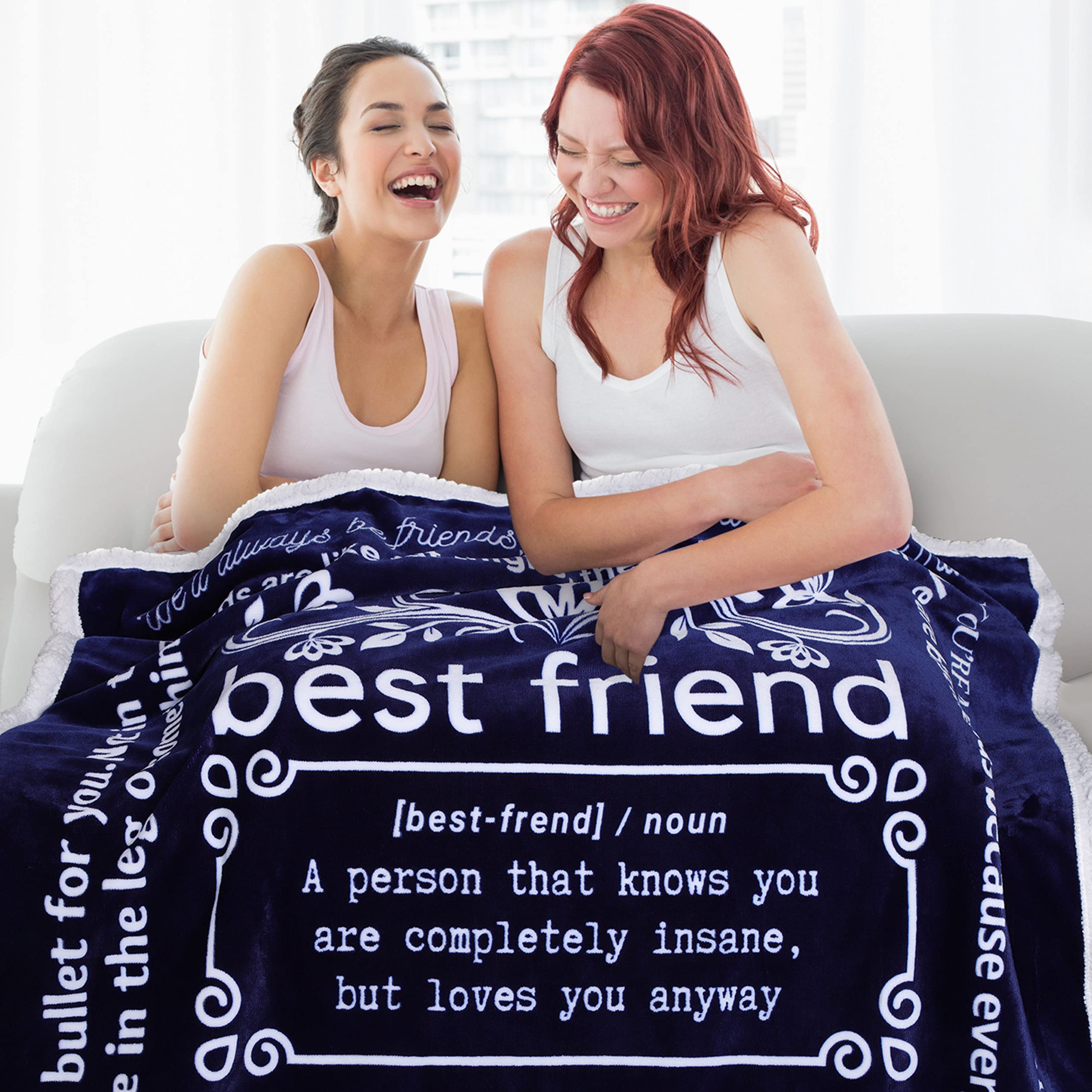 Best Friend Sherpa Blanket - Funny Gifts for Women, BFF Birthday Present, Friendship Quotes & Sayings, 60x50 Inches Dark Blue - Perfect for Cozy Nights, Movie Marathons, and Sleepovers