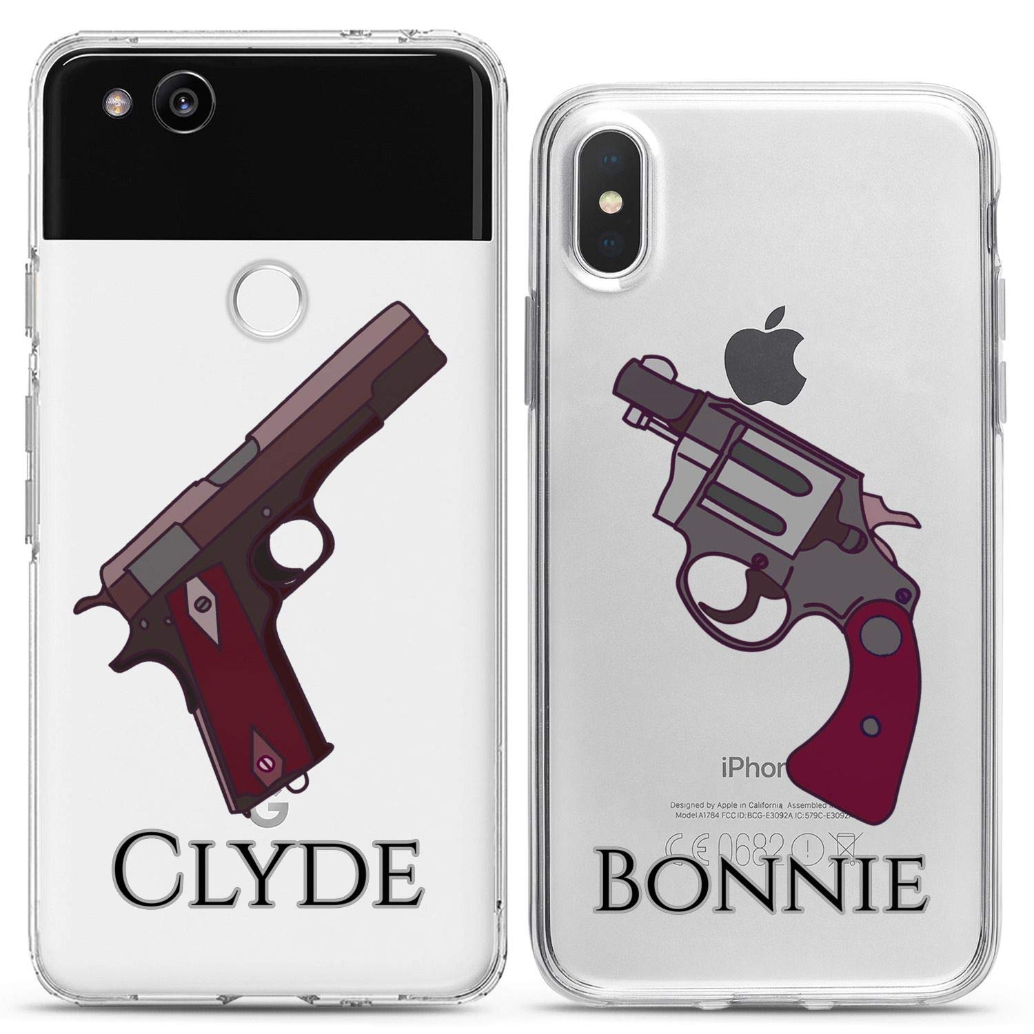 Matching Couple Phone Cases for iPhone 16/15/14/13/12/11 Pro Max/Mini/XS/X/8 Plus/7+/XR/SE - Bonnie & Clyde Criminal Design Slim Clear Flexible Cover - Perfect for Valentine's Gifts, Anniversary & Couple Matching Accessories
