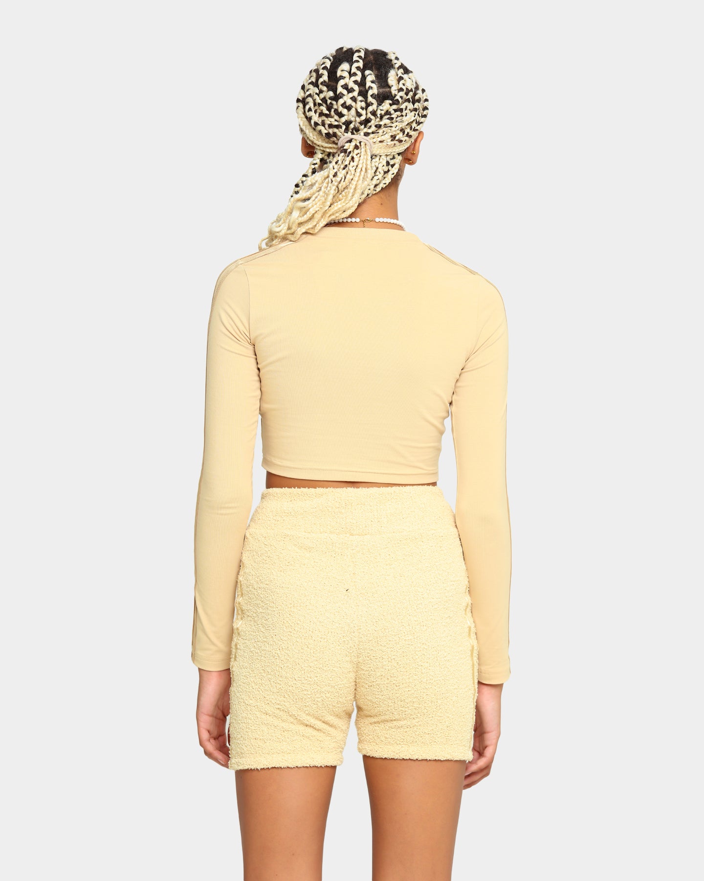 Adidas Women's Cropped Long Sleeve T-Shirt - Casual Hazy Beige Top for Workout, Yoga & Everyday Wear