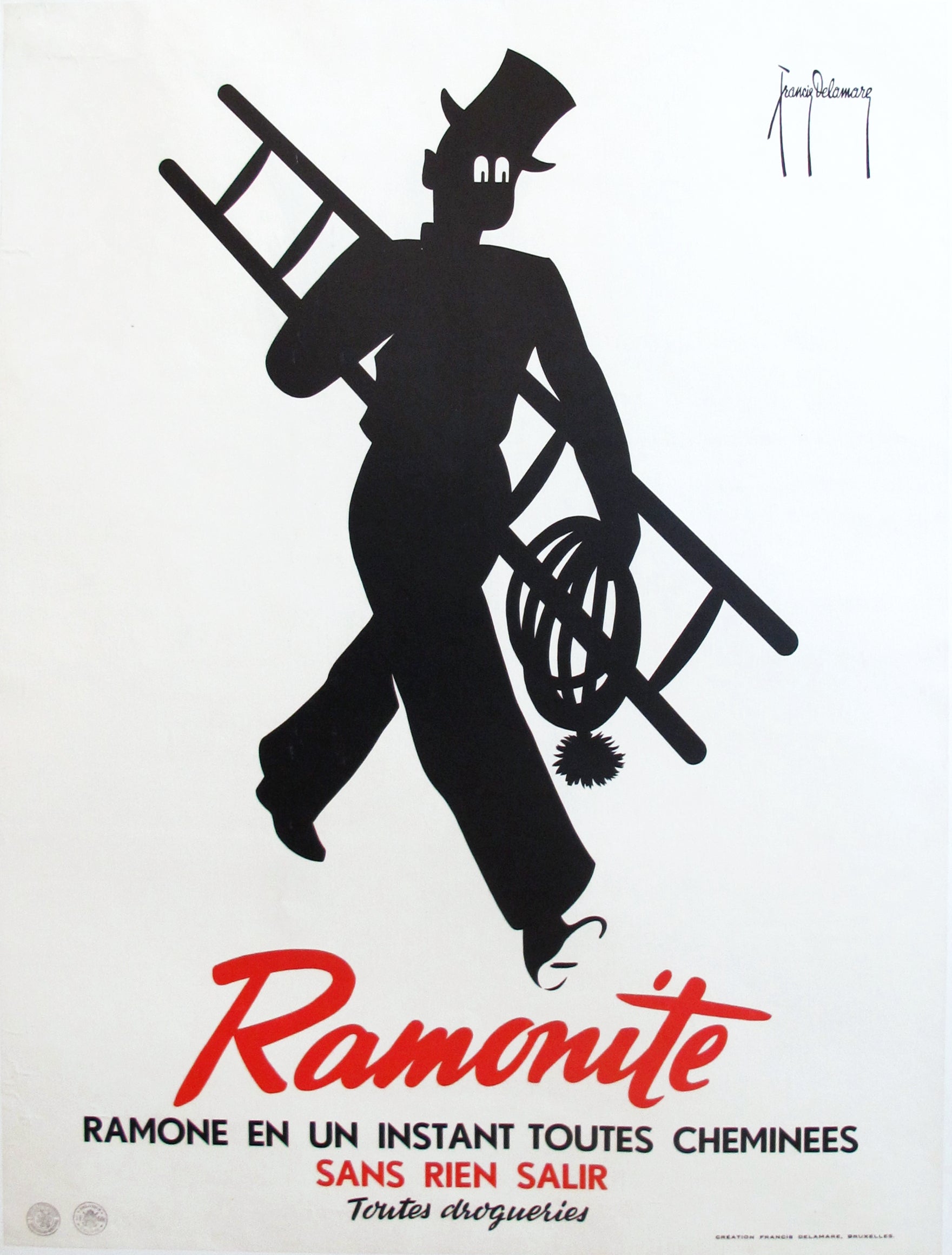 1920s Vintage Art Deco Advertising Poster - Ramonite Chimney Sweep Linen Backed | Perfect for Home Decor, Office Wall Art & Vintage Collectors