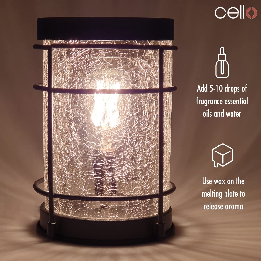 Cello Black Edison Crackle Electric Wax Warmer - Vintage Style Wax Melter for Home, Office & Spa - Aromatherapy Essential Oil Diffuser for Relaxation & Stress Relief
