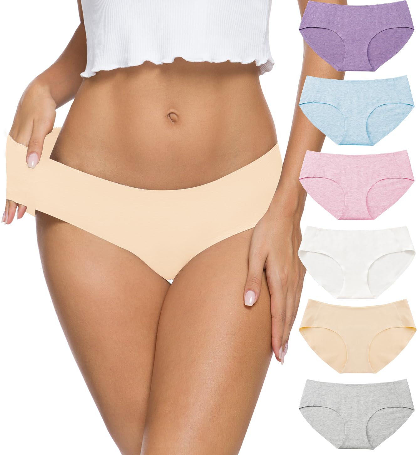 Altheanray Women's Cotton Underwear 6 Pack - Seamless Hipster Bikini Briefs for Everyday Comfort | Soft Breathable Panties for Work, Yoga & Lounge Wear