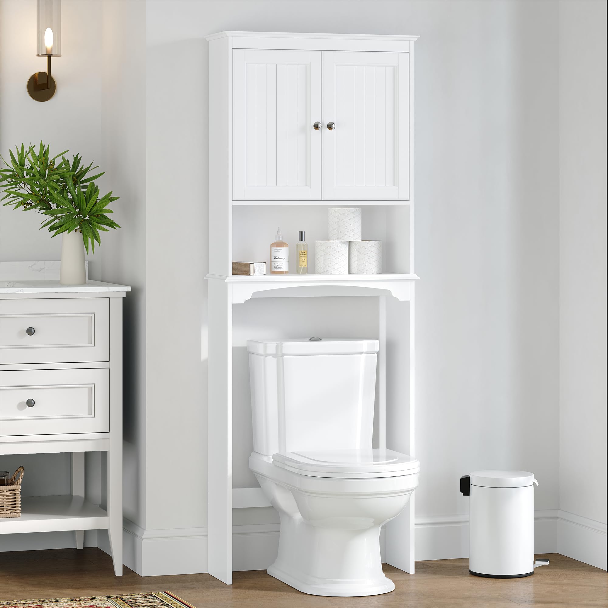 White Over The Toilet Storage Cabinet - Bathroom Wall Cabinet with Shelves for Bath Towels, Toiletries & Organizing - Perfect for Small Bathrooms & Apartments