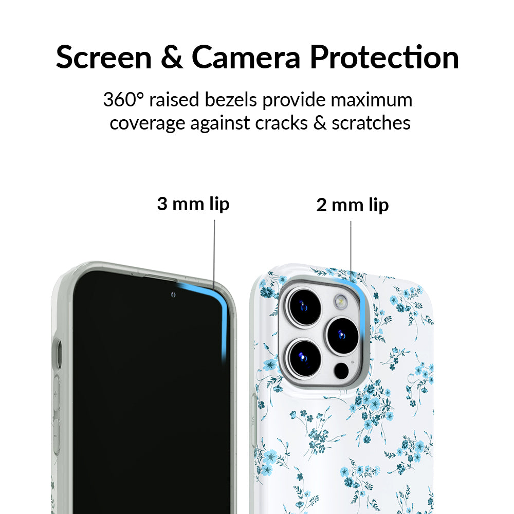 French Blue Floral iPhone Case - Elegant Flower Design Protective Cover for iPhone 13/14/15 - Perfect for Women, Girls & Fashion Lovers - Ideal for Daily Use, Travel & Gifts