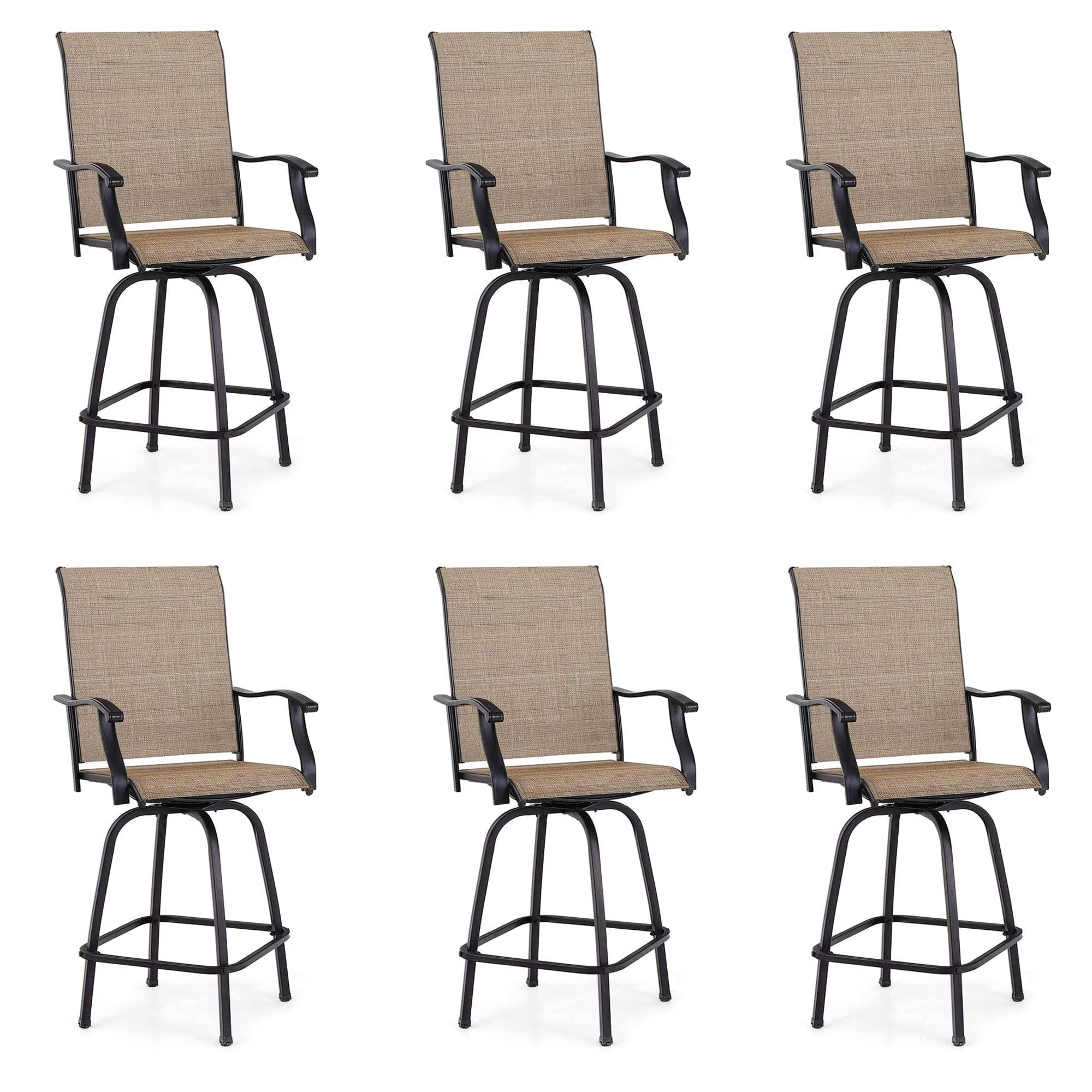 MAISON ARTS Outdoor Bar Stools Set of 6 - Swivel Patio Chairs with High Back, 300 lb Capacity Bar Height Stools for Deck, Backyard & Garden | Perfect for Outdoor Dining, Poolside Lounging & Entertaining